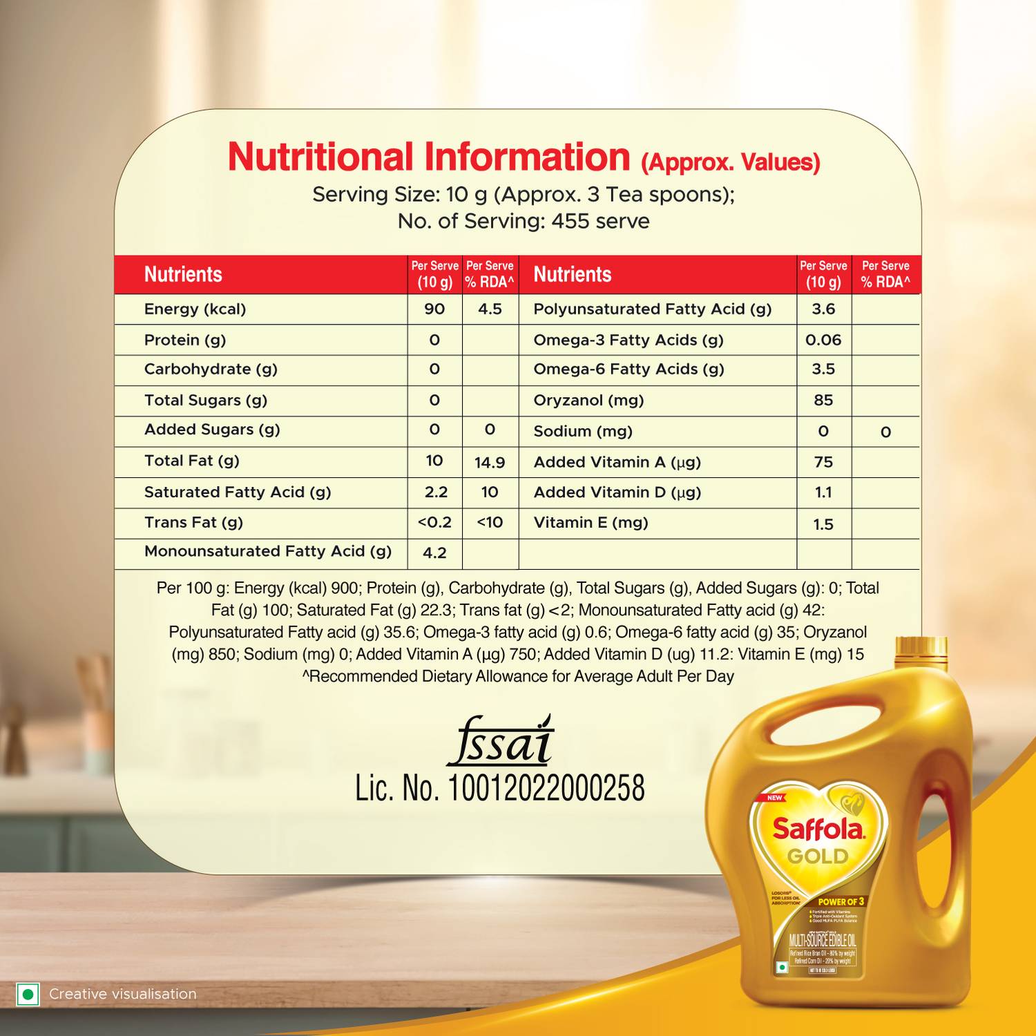 Saffola Gold Rice Bran & Corn Oil, 1L - Image 3