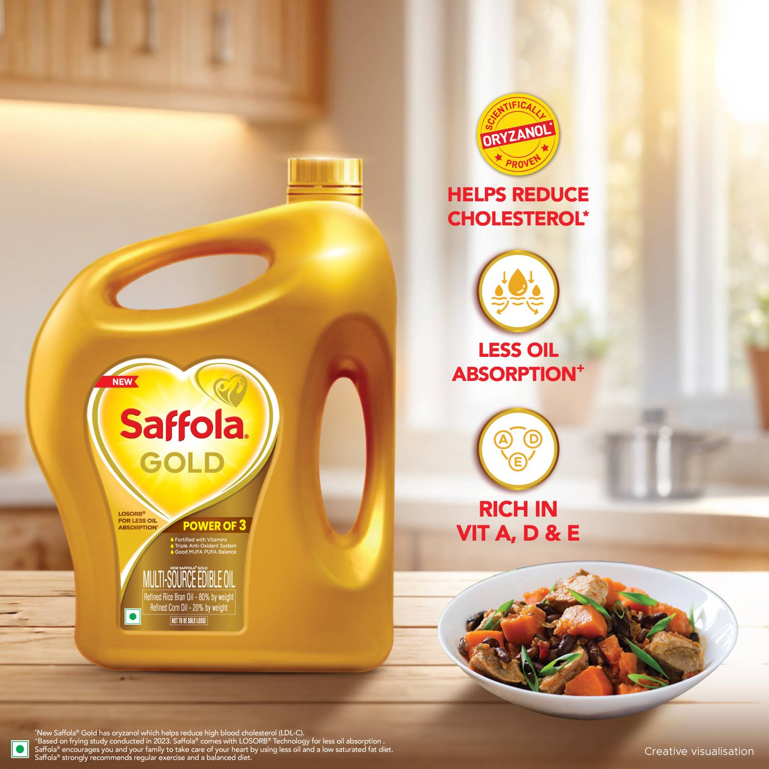 Saffola Gold Rice Bran & Corn Oil, 1L - Image 2