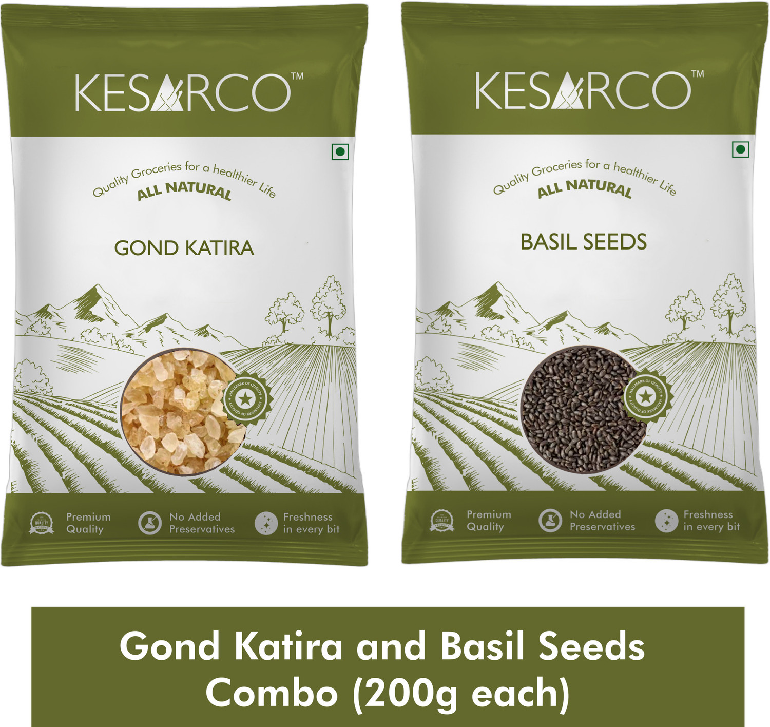 KESARCO Gond Katira & Basil Seeds Combo 200g Each | Gond Katira & Basil Seeds