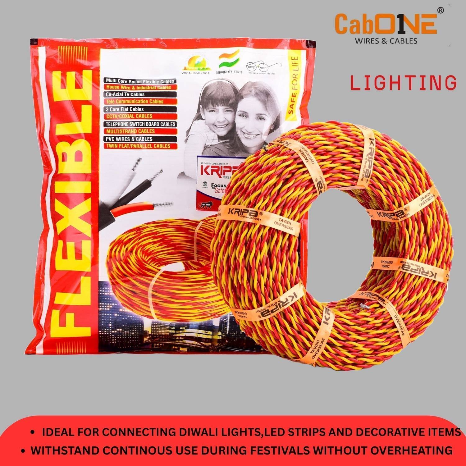 CabONE 10/76 Lite 2 Core 0.5 sq/mm Wire, 91m, Red/Yellow - Image 2