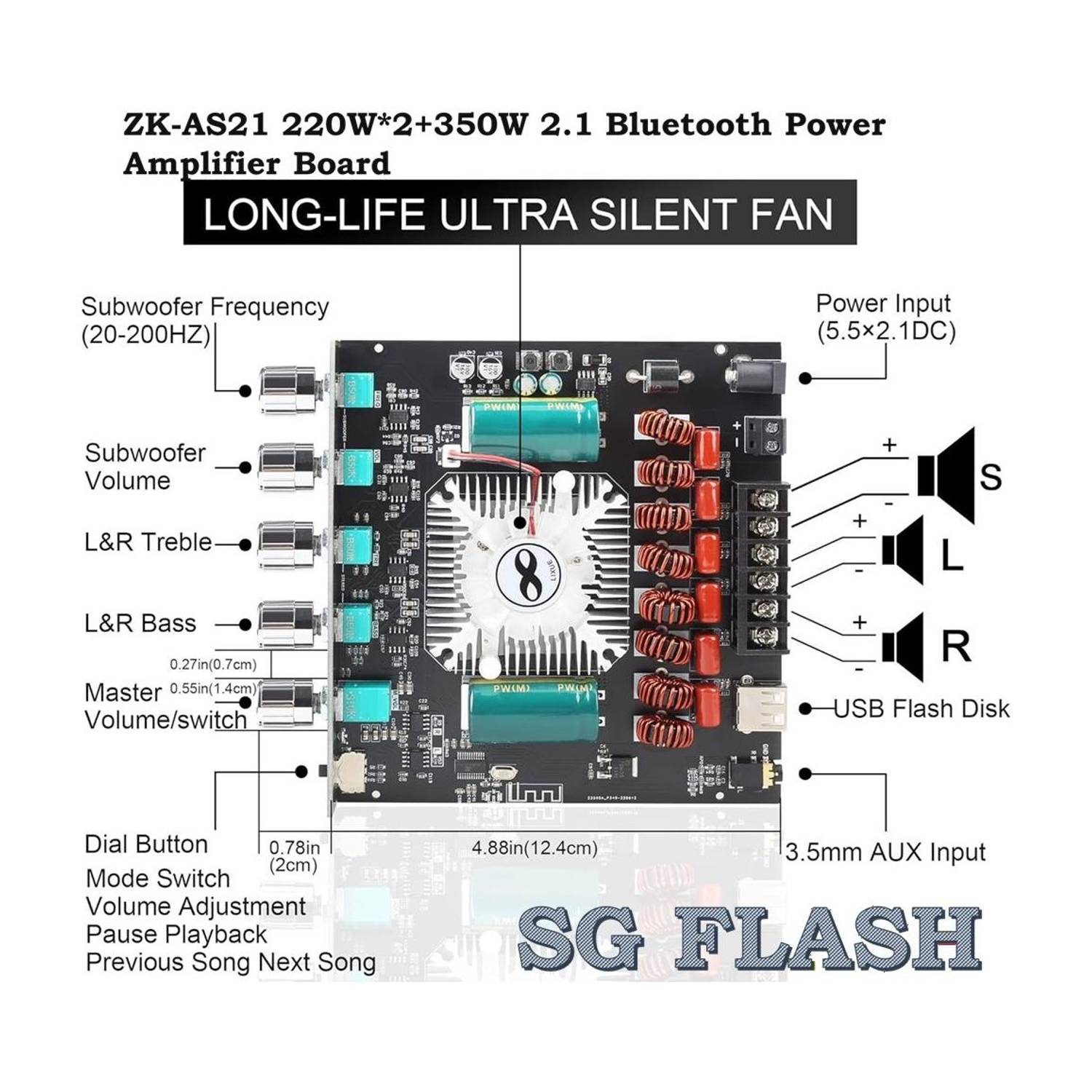 SG Flash ZK-AS21 220W*2+350W 2.1 Bluetooth Amplifier Board - Image 1