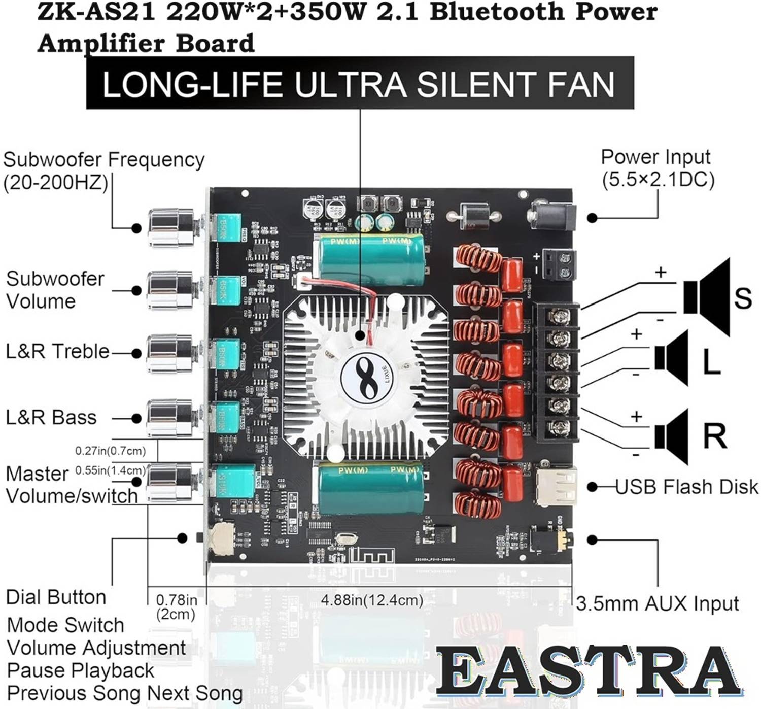 EASTRA ZK-AS21 220W*2+350W 2.1 Bluetooth Power Amplifier - Image 1
