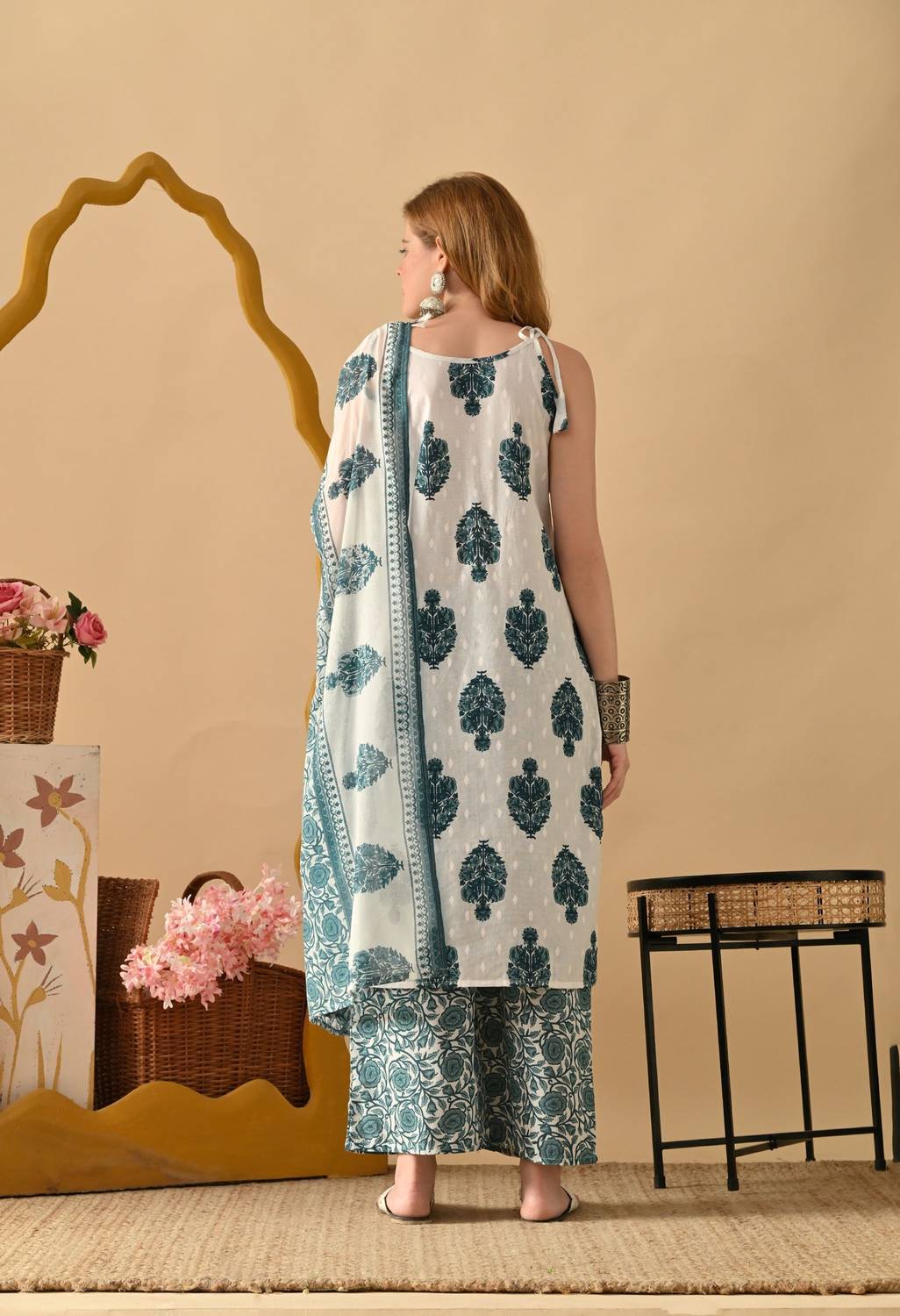 flamingo blue Women Kurta Palazzo Dupatta Set Blue - Image 2