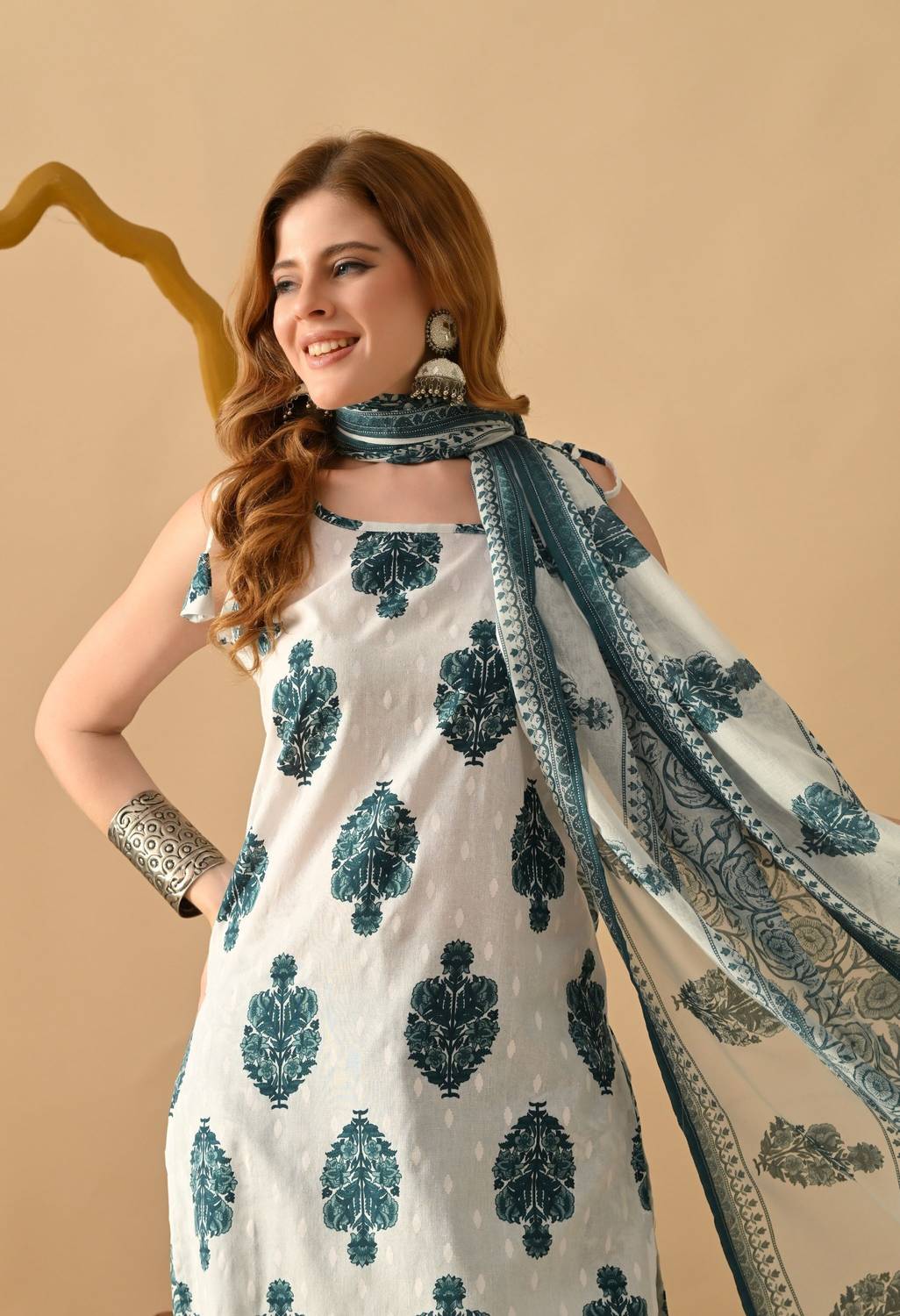flamingo blue Women Kurta Palazzo Dupatta Set Blue - Image 4