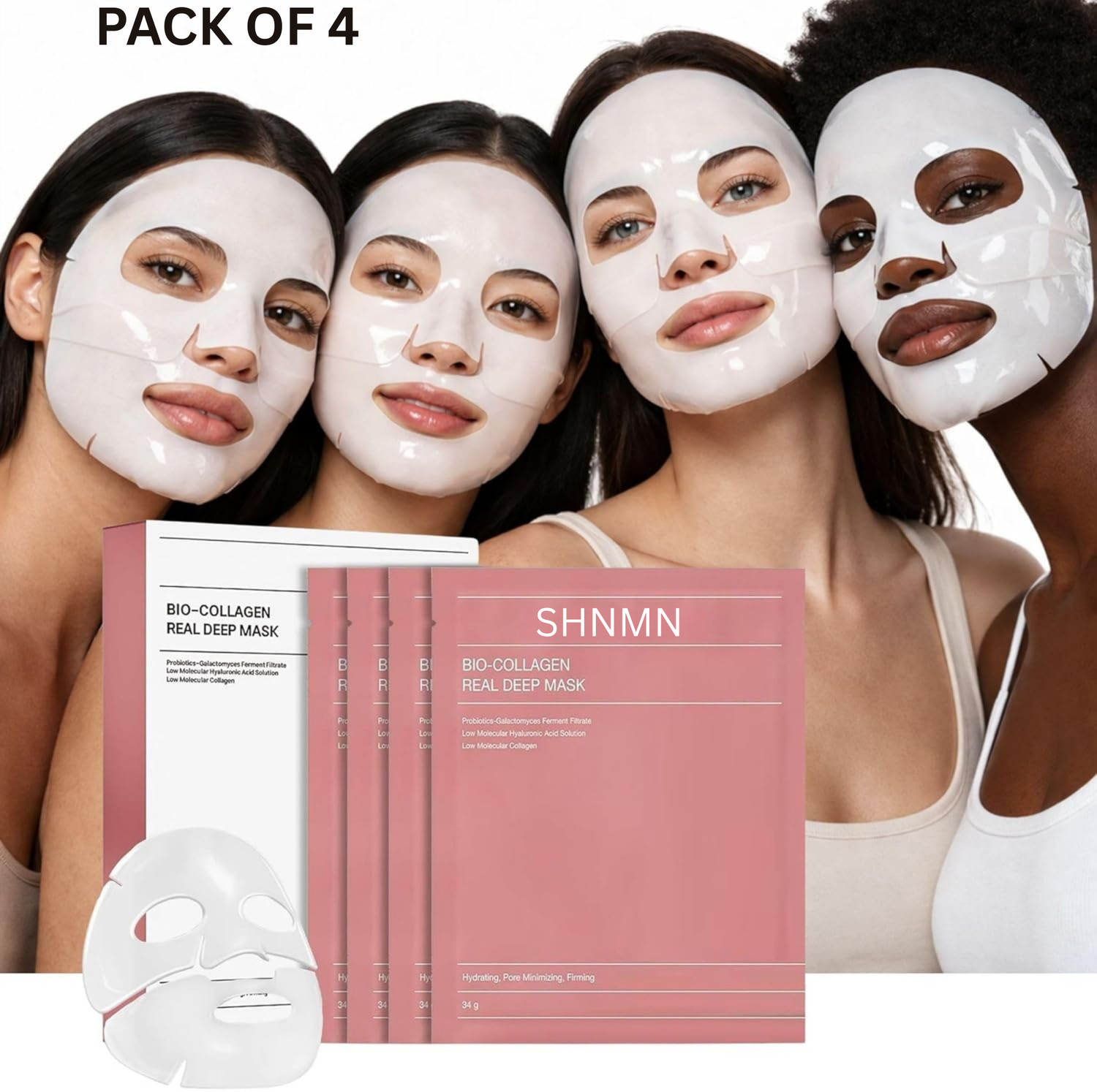 SHNMN pack of 4 Bio Collagen Overnight Face Mask Korean Glass Skin Hydrogel