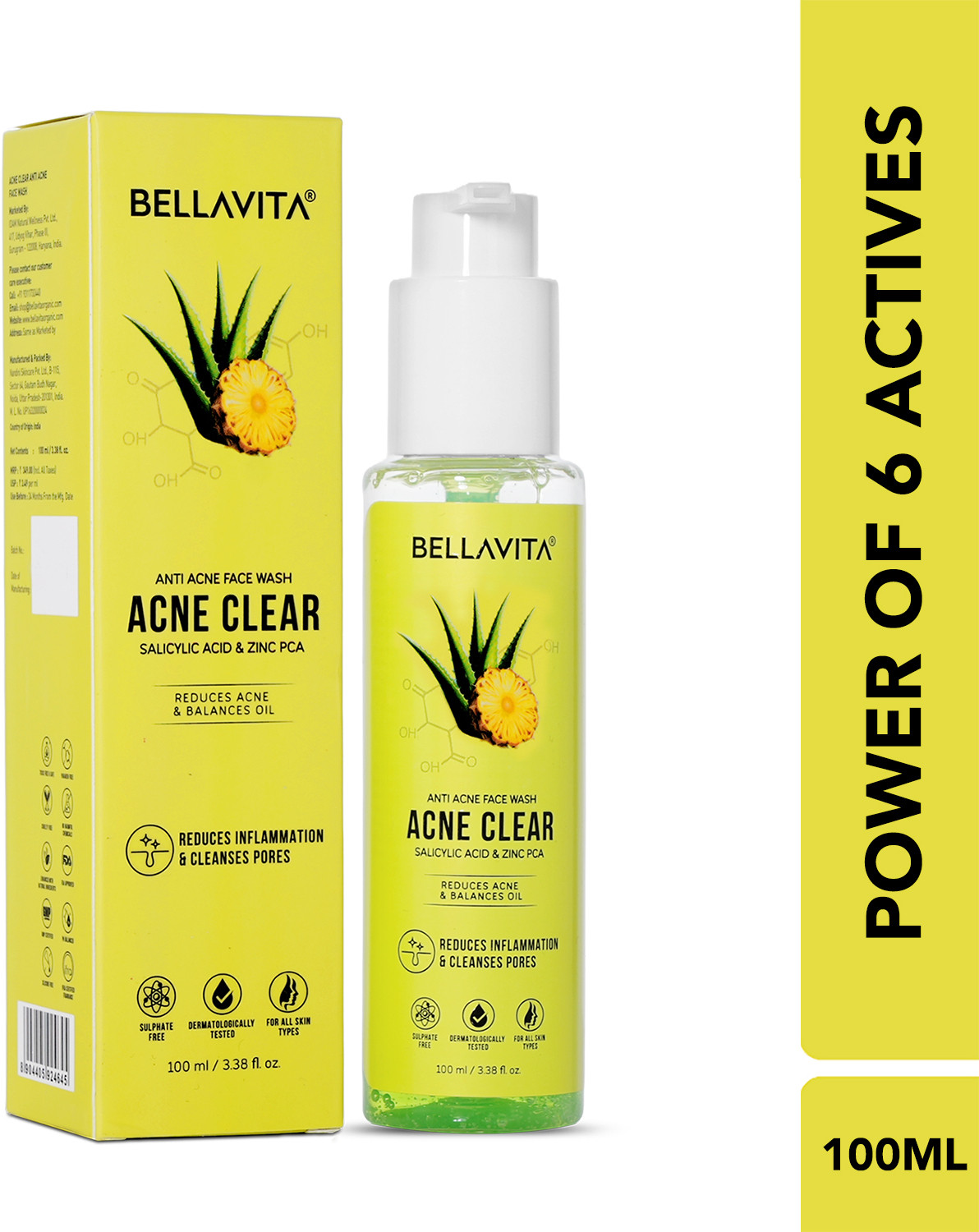 BELLAVITA Anti Acne Facewash, Acne Clear Facewash, for Acne & Pimples, Men & Women Oily Skin Face Wash