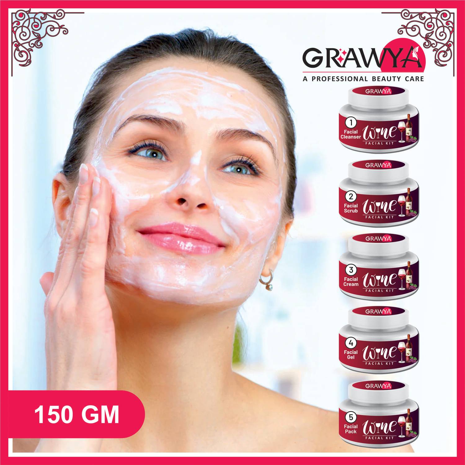 Grawya Red Wine Skin Whitening Facial Kit Pack of 5 - Image 4