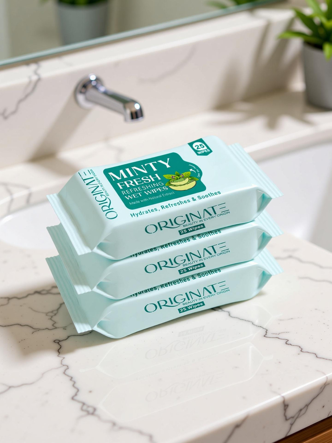 ORIGINATE Minty Fresh Refreshing? Wet Wipes for Easy Makeup, Excess Oil Removal-Pack of 3