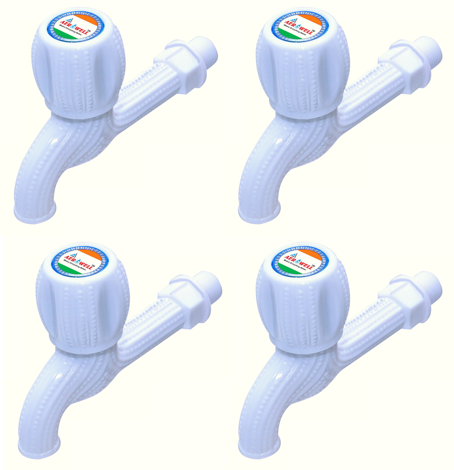 aerowell PVC Long Body Bibcock Long Body zibra BIB Cock Kitchen/ Bathroom Faucet - Pack of 4 Bib Tap Faucet