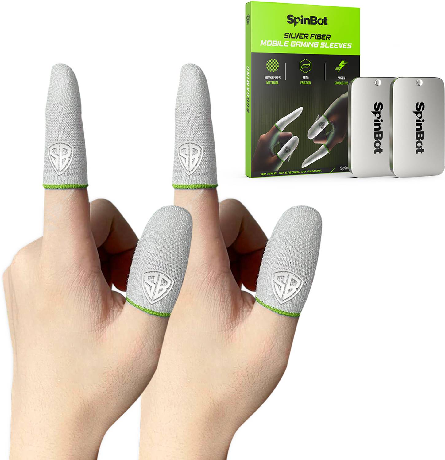 SpinBot Silver Fiber Thumb & Finger Sleeves 2 Pair (4 Pieces) for