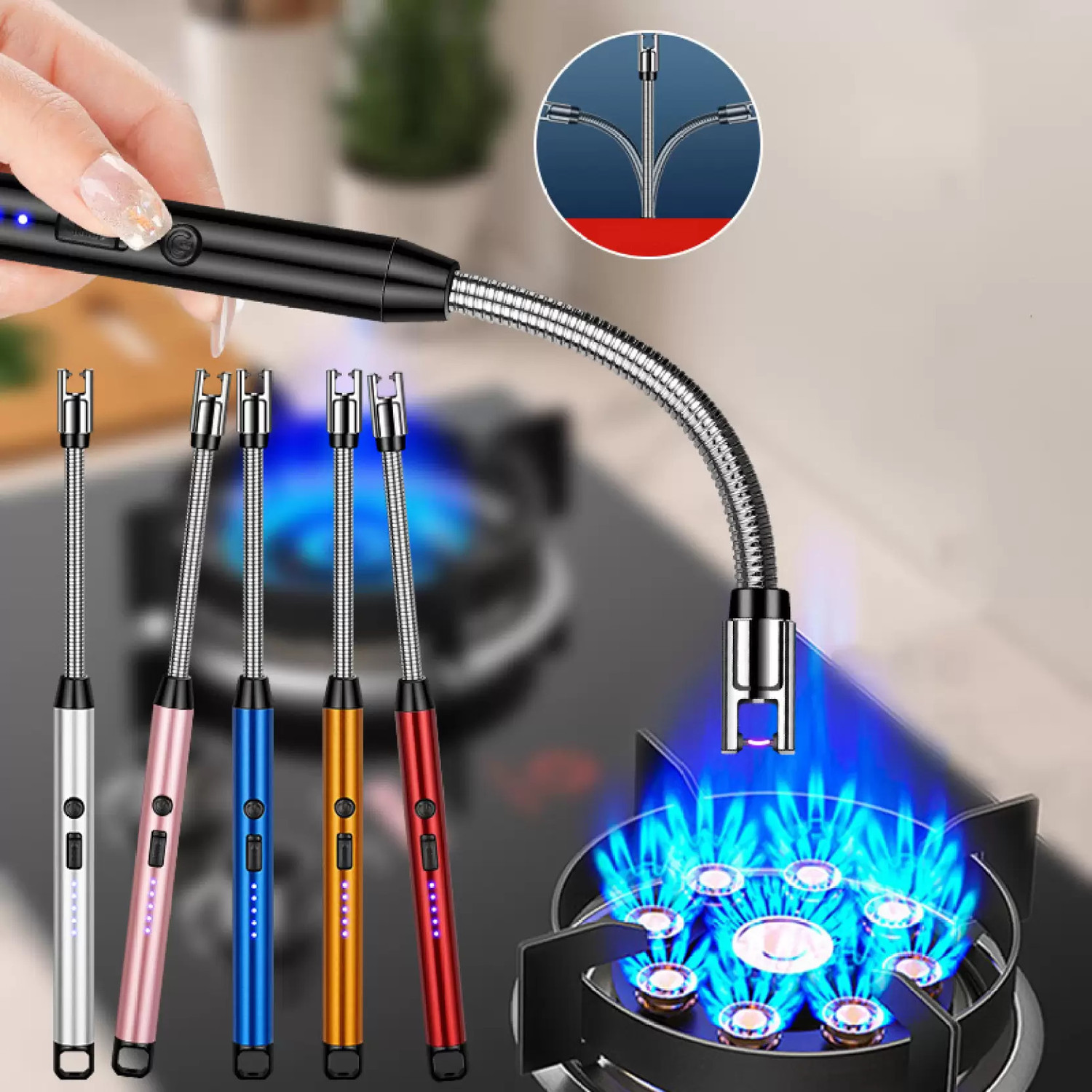 EYESEEK USB Electric Kitchen Gas Lighter For Gas, Candle etc. 360° rotatable Aluminium Gas Lighter
