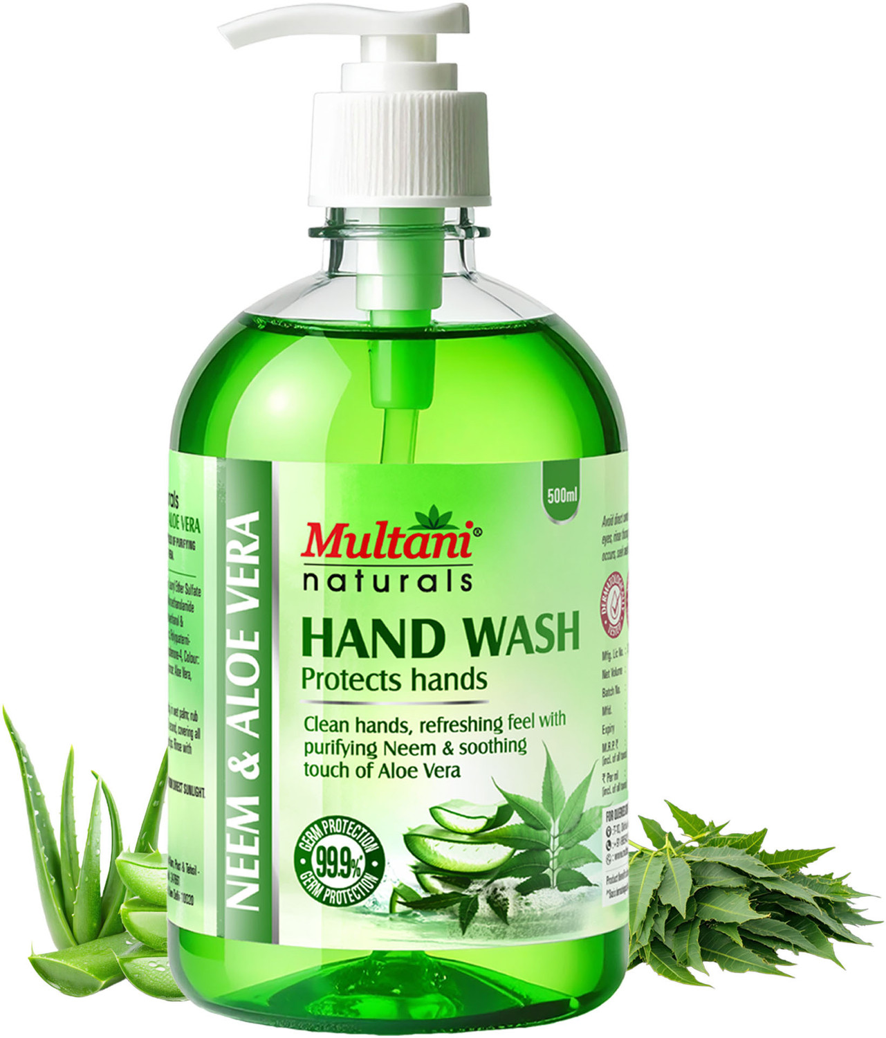 Multani Naturals Neem & Aloevera Hand Wash | 99.9% Germs Protection - Hand Wash Pump Dispenser