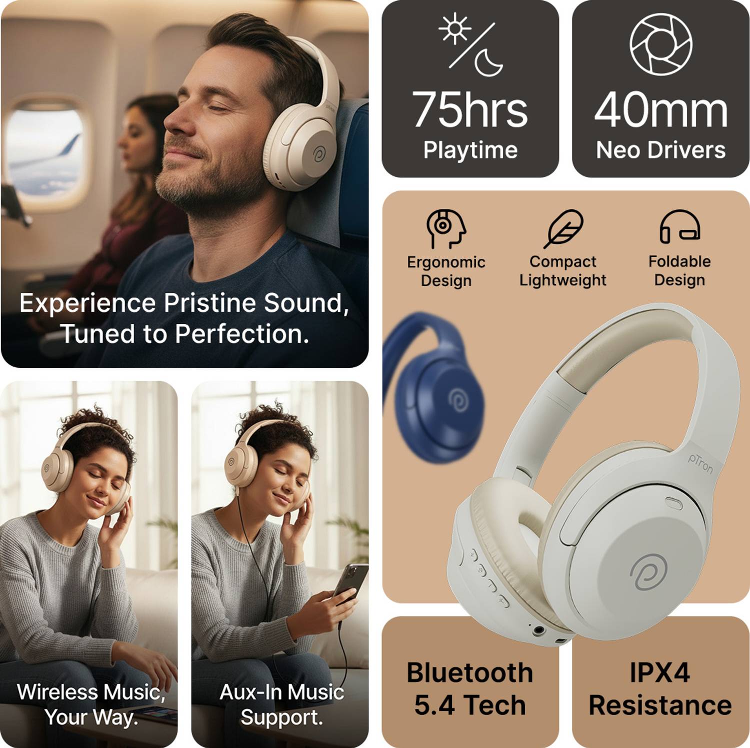 PTron Studio Classic Bluetooth Headphones - Image 2