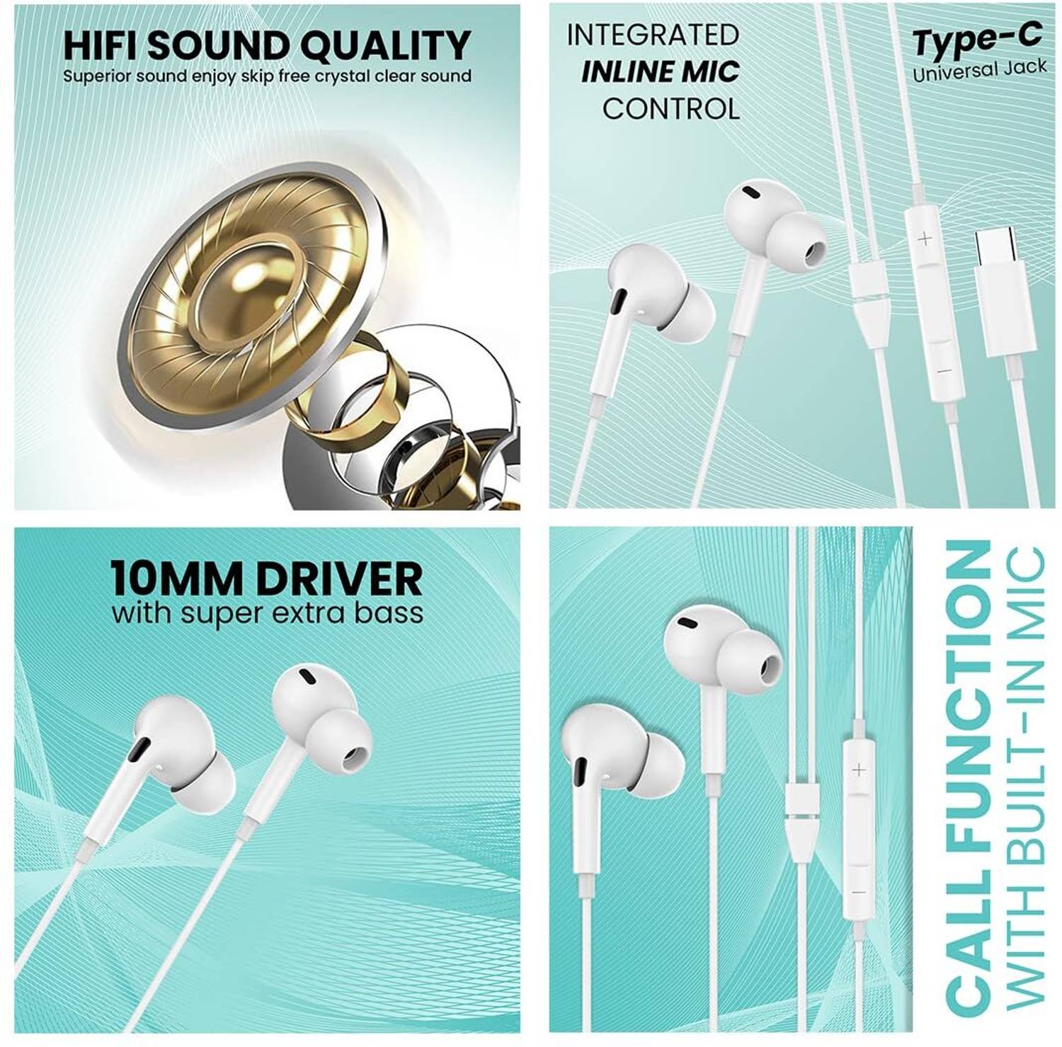 uddo AUDIBAL Type C Earphones with Mic - Image 2