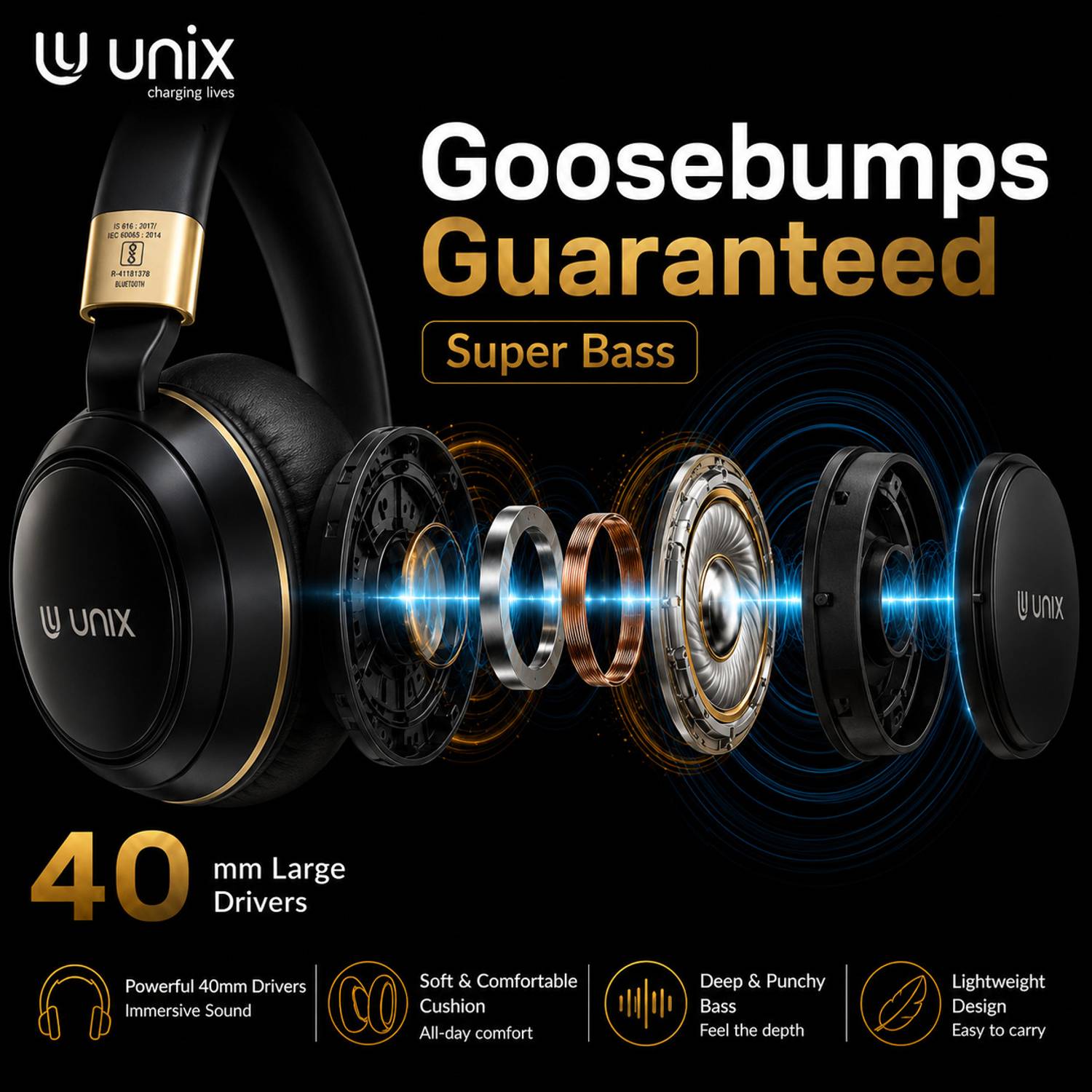 Unix Wireless Headphones 12Hrs Playtime 40MM Drivers - Image 2