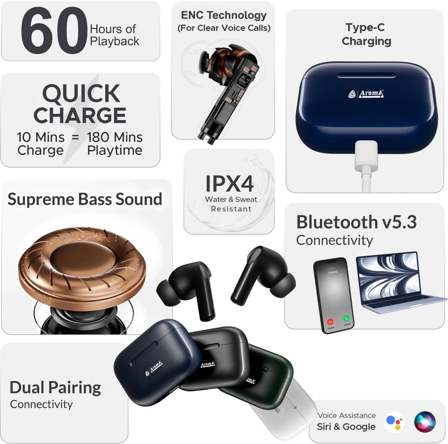 Aroma NB137 Dive Earbuds 60 Hours Playtime - Image 2