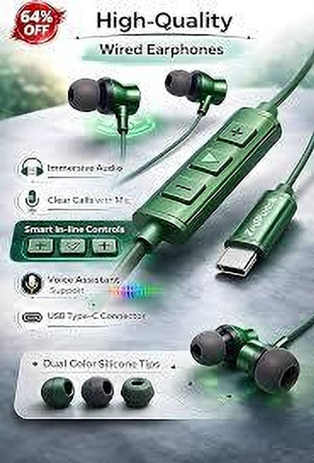 RSTEQ C Type Magnetic Bud Wired Gaming Earphone - Image 5