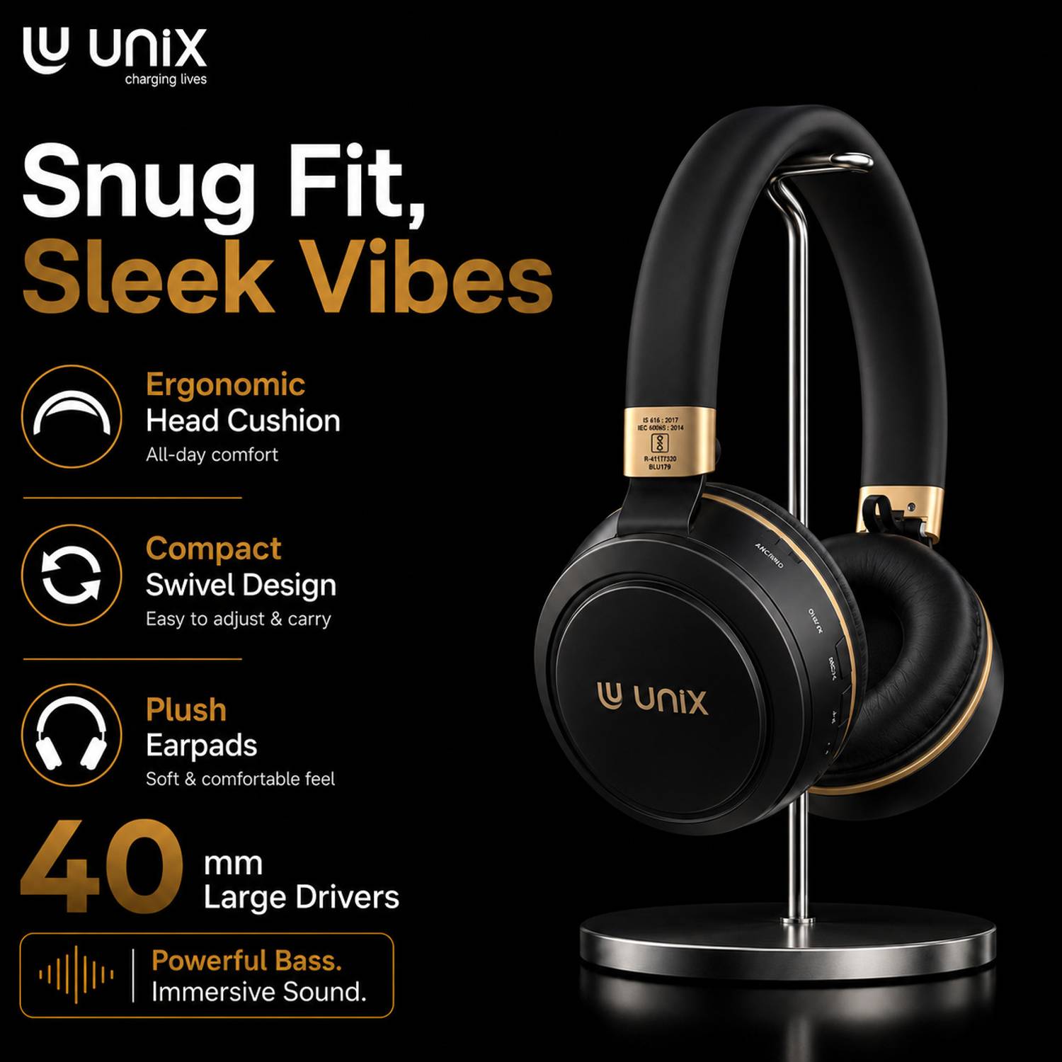 Unix Wireless Headphones 12Hrs Playtime 40MM Drivers - Image 3