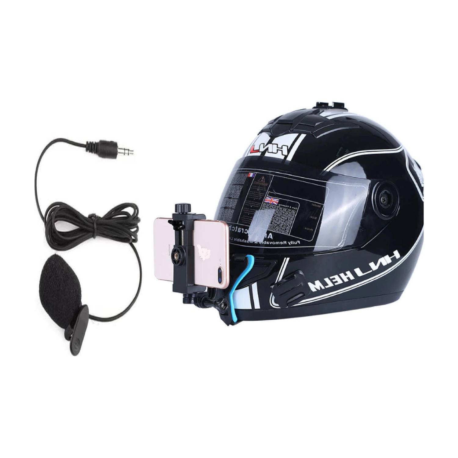Vinayakam MotoVlogging Full Face with Chin+Mobile Holder+Mic(Combo) Helmet Mount - Image 1