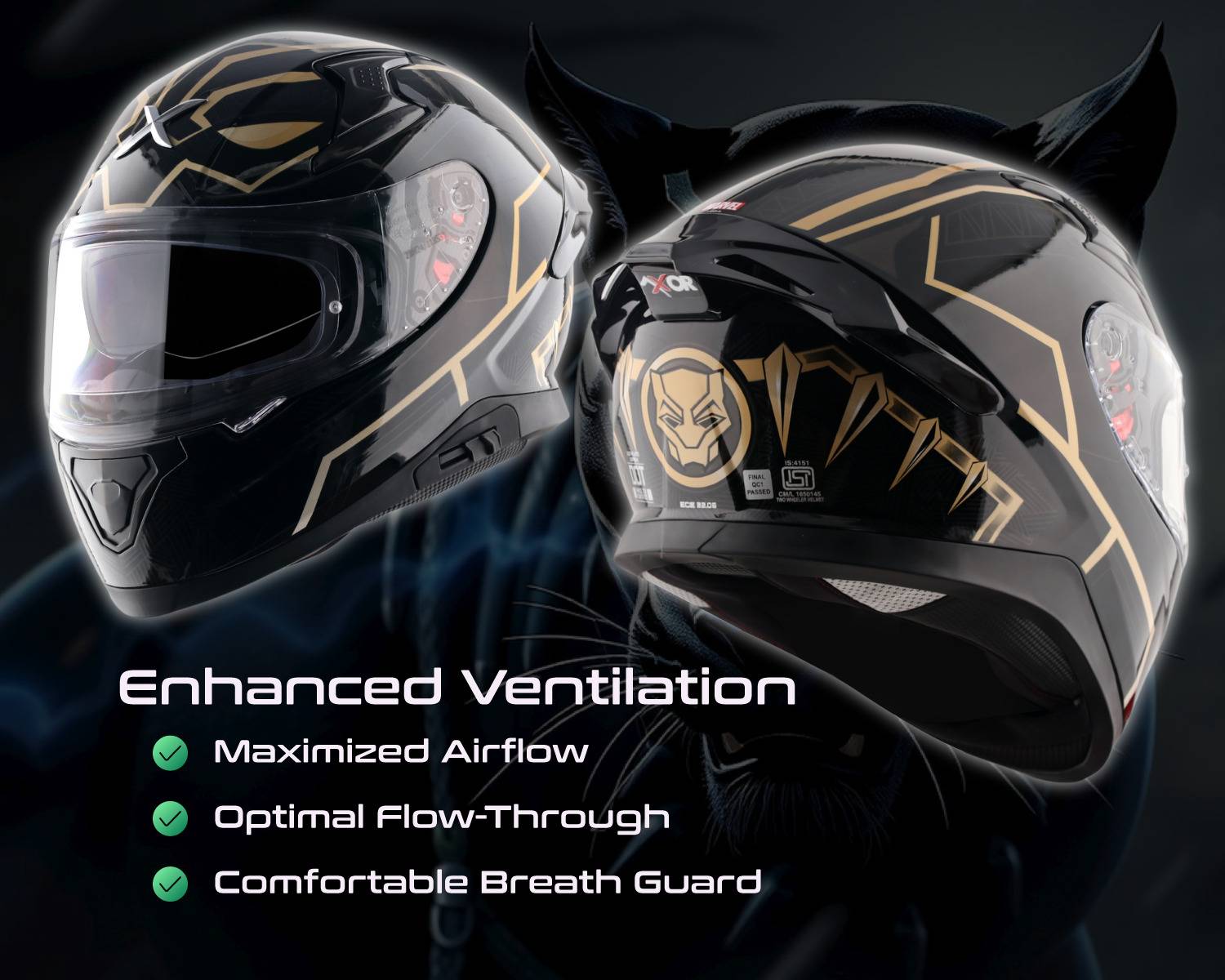 Axor Apex Marvel Black Panther Motorbike Helmet - Image 4
