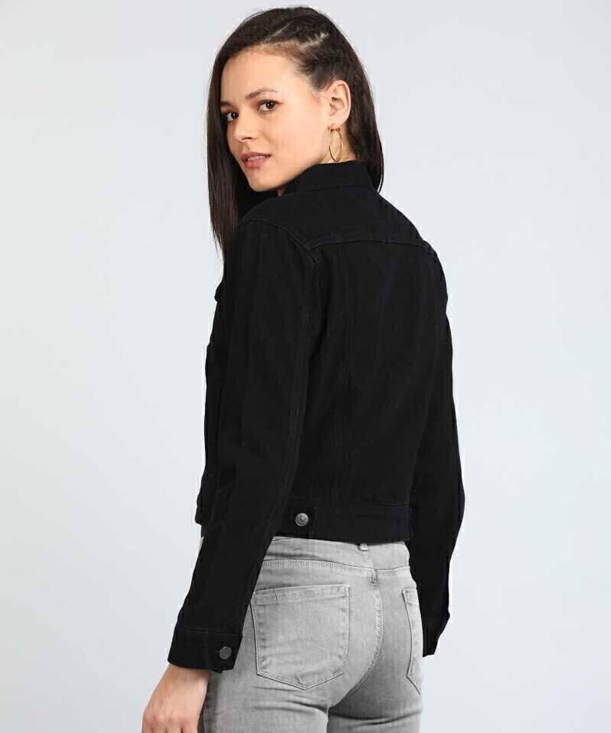 Bloomingflower 3/4th Sleeve Solid Women Denim Jacket - Image 2