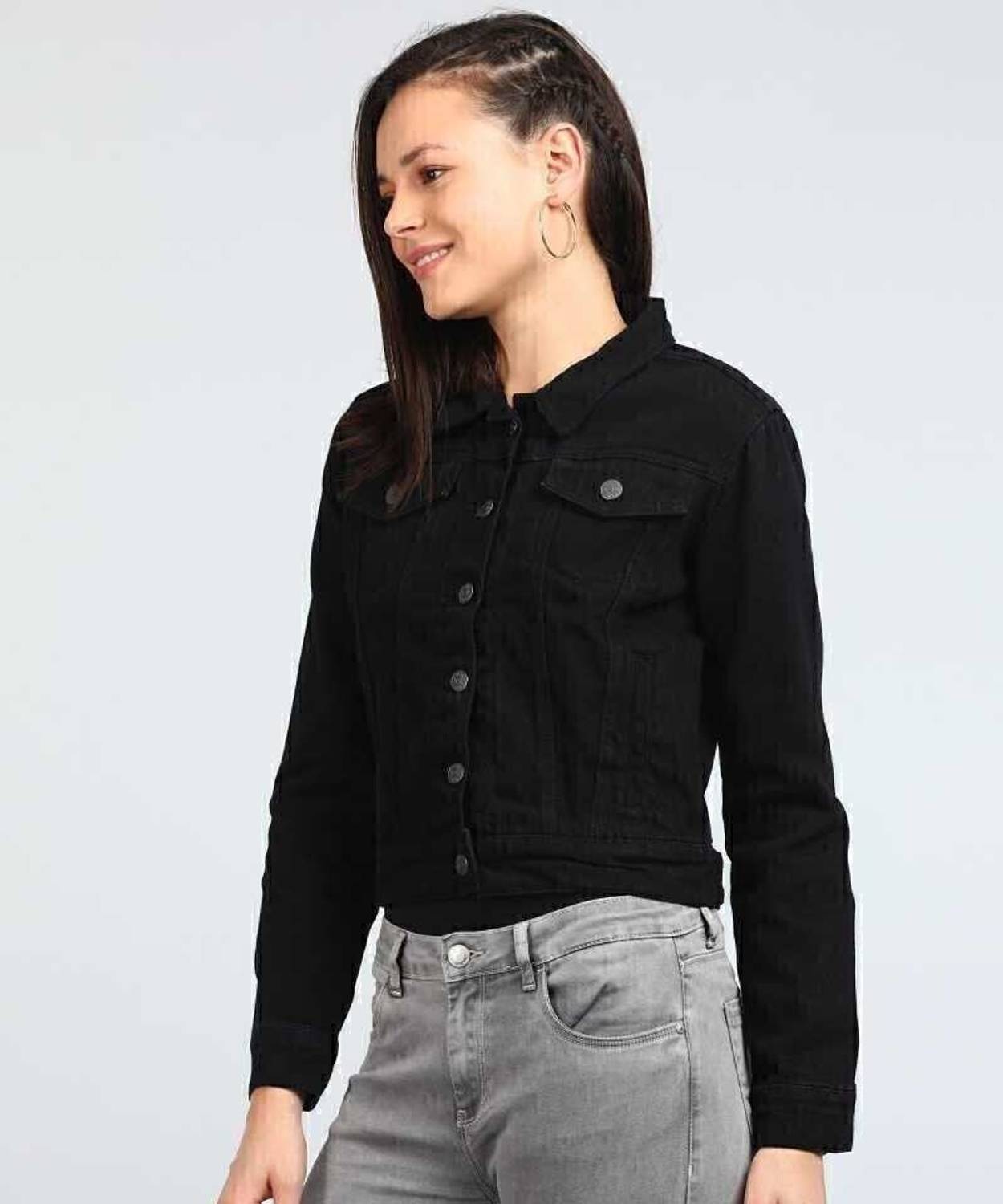 Bloomingflower 3/4th Sleeve Solid Women Denim Jacket - Image 3