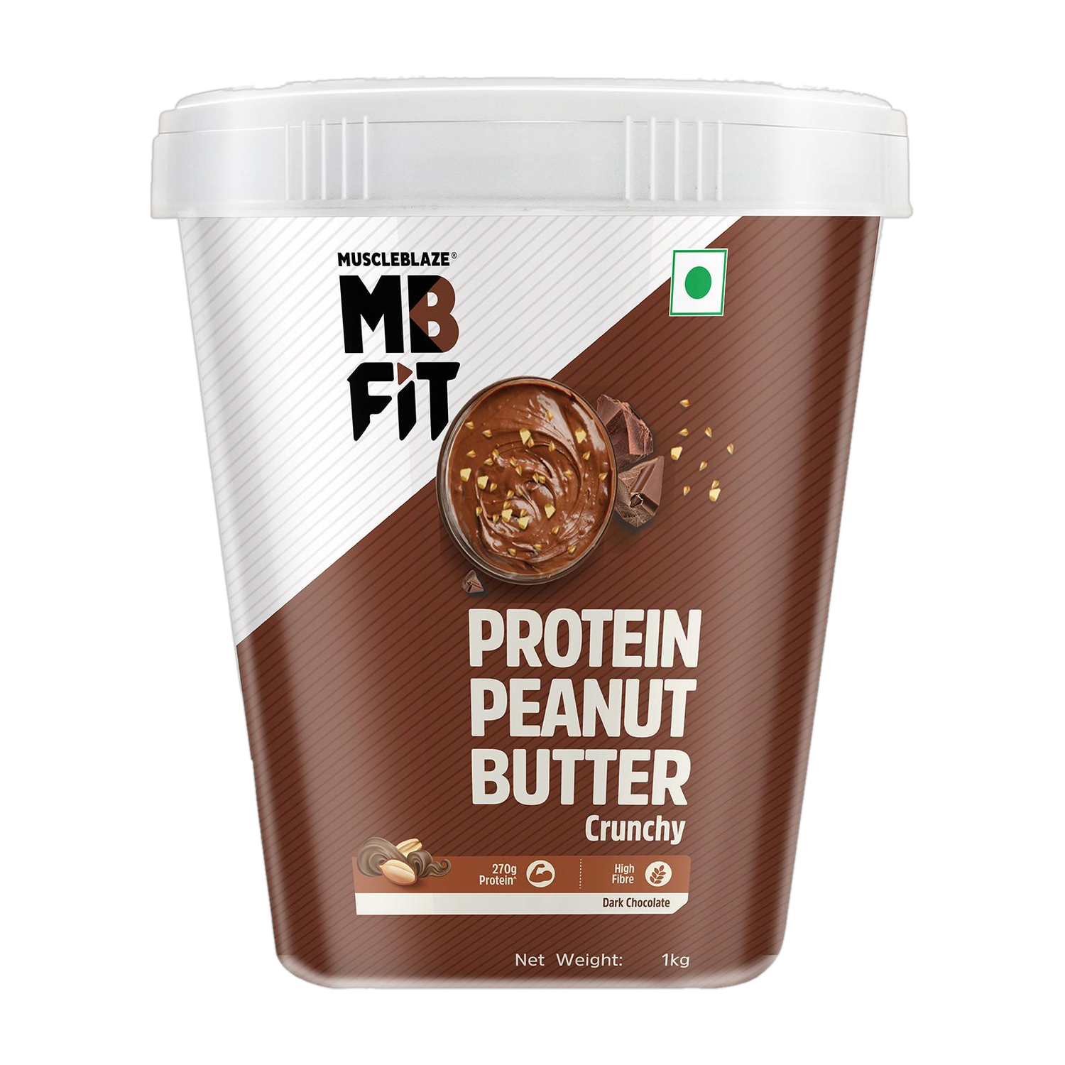 MUSCLEBLAZE High Protein Peanut Butter, Crunchy, Dark Chocolate, 1 kg - Image 1