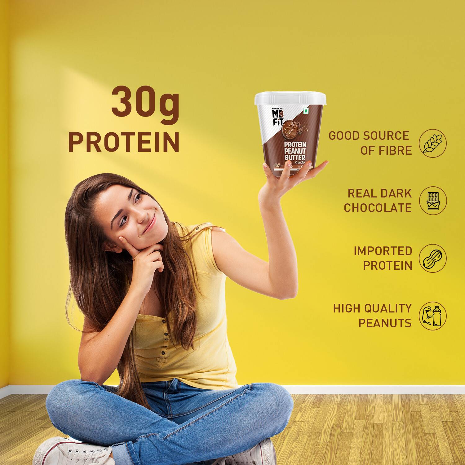 MUSCLEBLAZE High Protein Peanut Butter, Crunchy, Dark Chocolate, 1 kg - Image 4