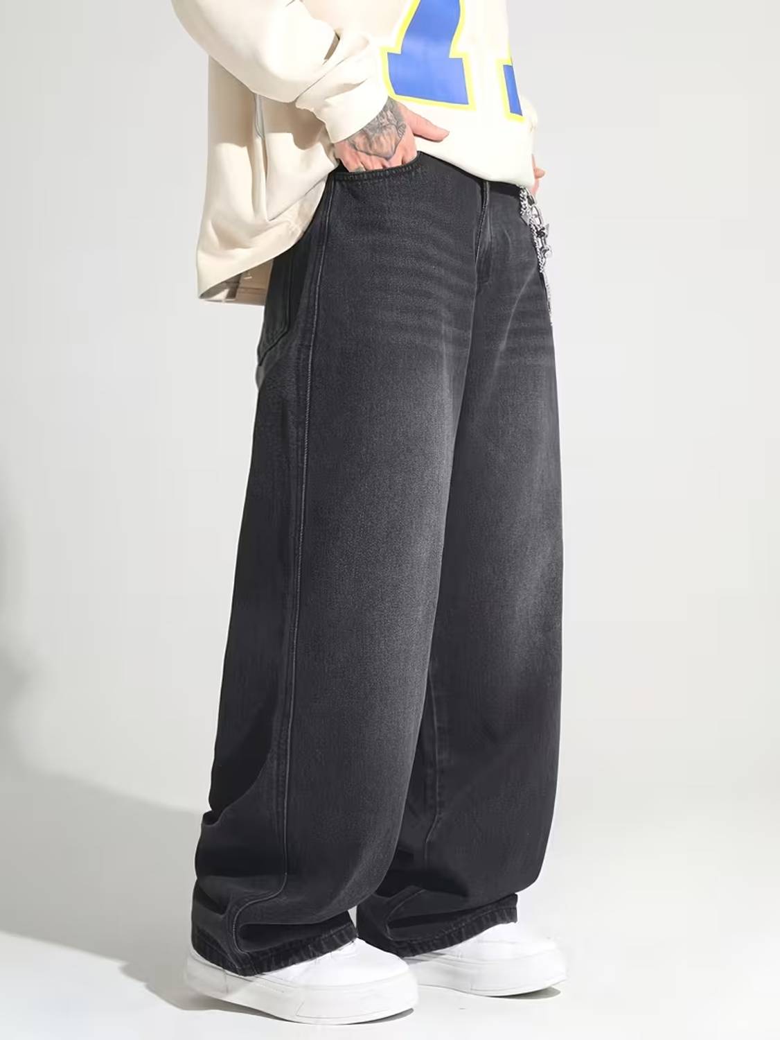 sky collection Wide Leg Men Black Jeans - Image 3