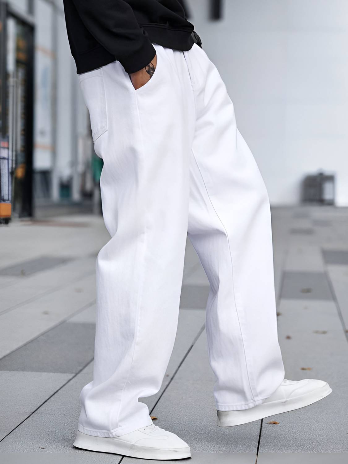 BEN MARTIN Loose Fit Men White Jeans - Image 2