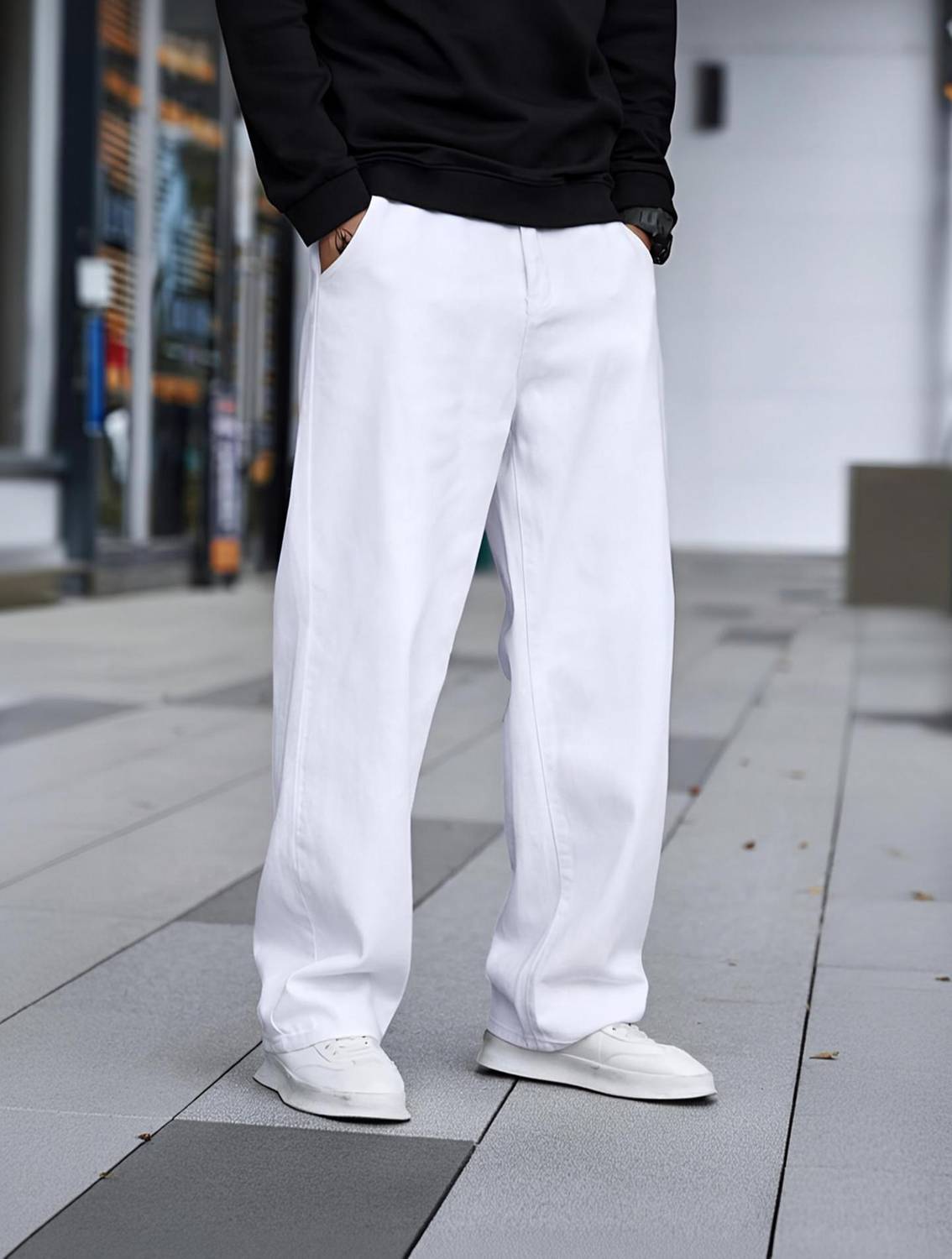 BEN MARTIN Loose Fit Men White Jeans - Image 1