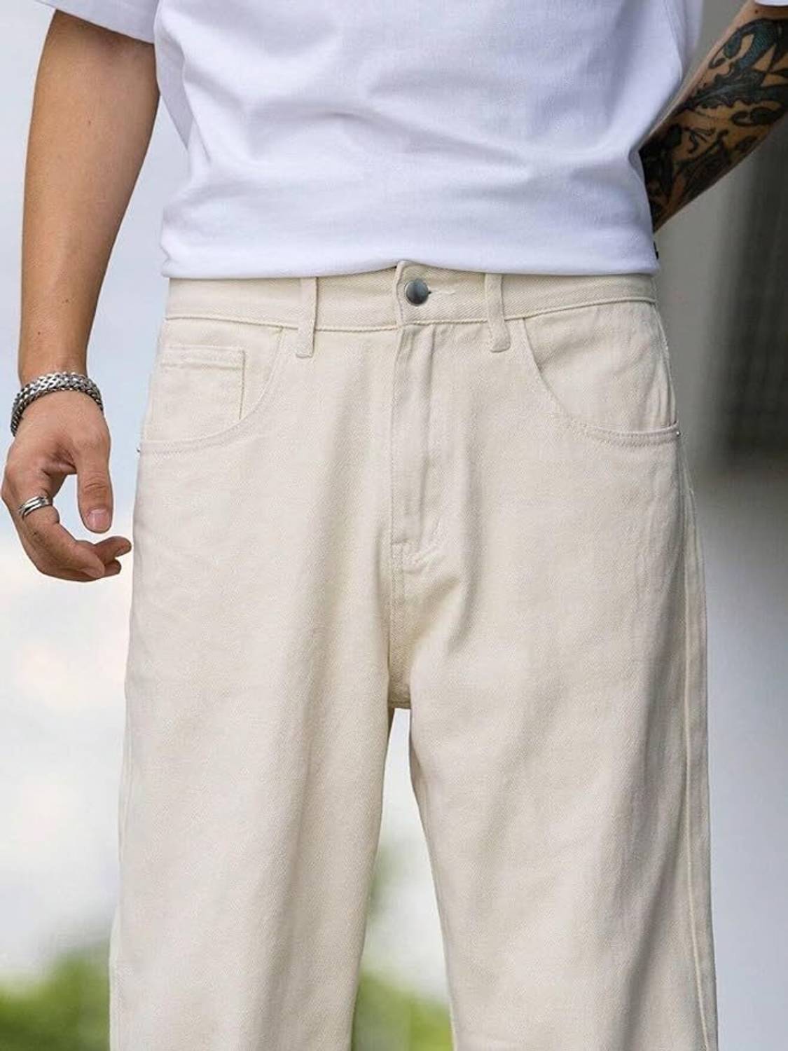 JSSV Loose Fit Men Beige Jeans - Image 3