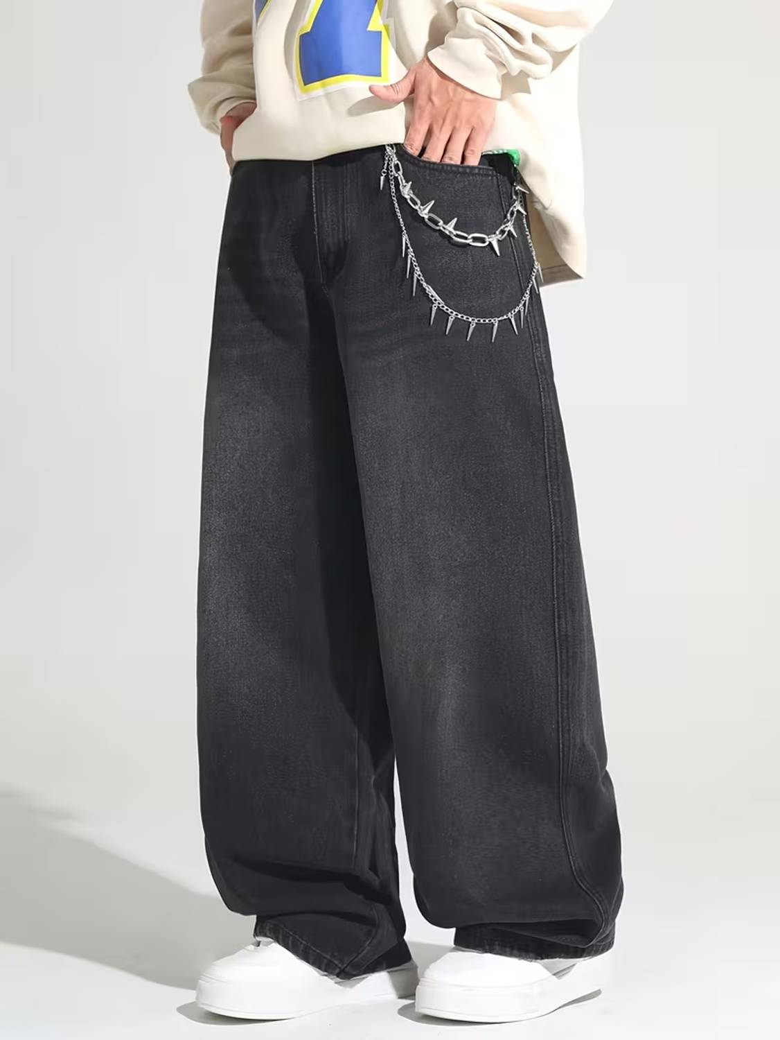 sky collection Wide Leg Men Black Jeans - Image 5