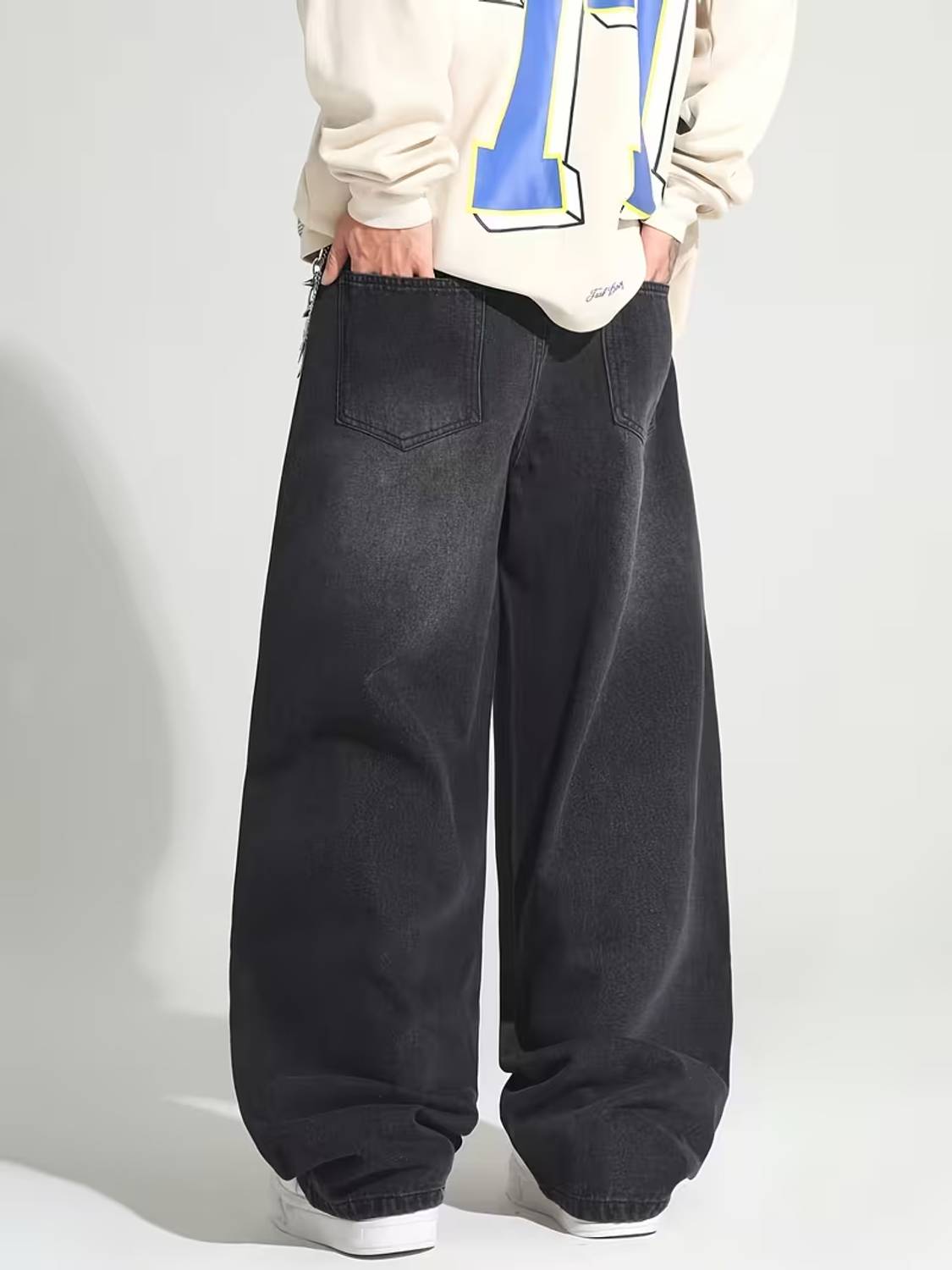sky collection Wide Leg Men Black Jeans - Image 4