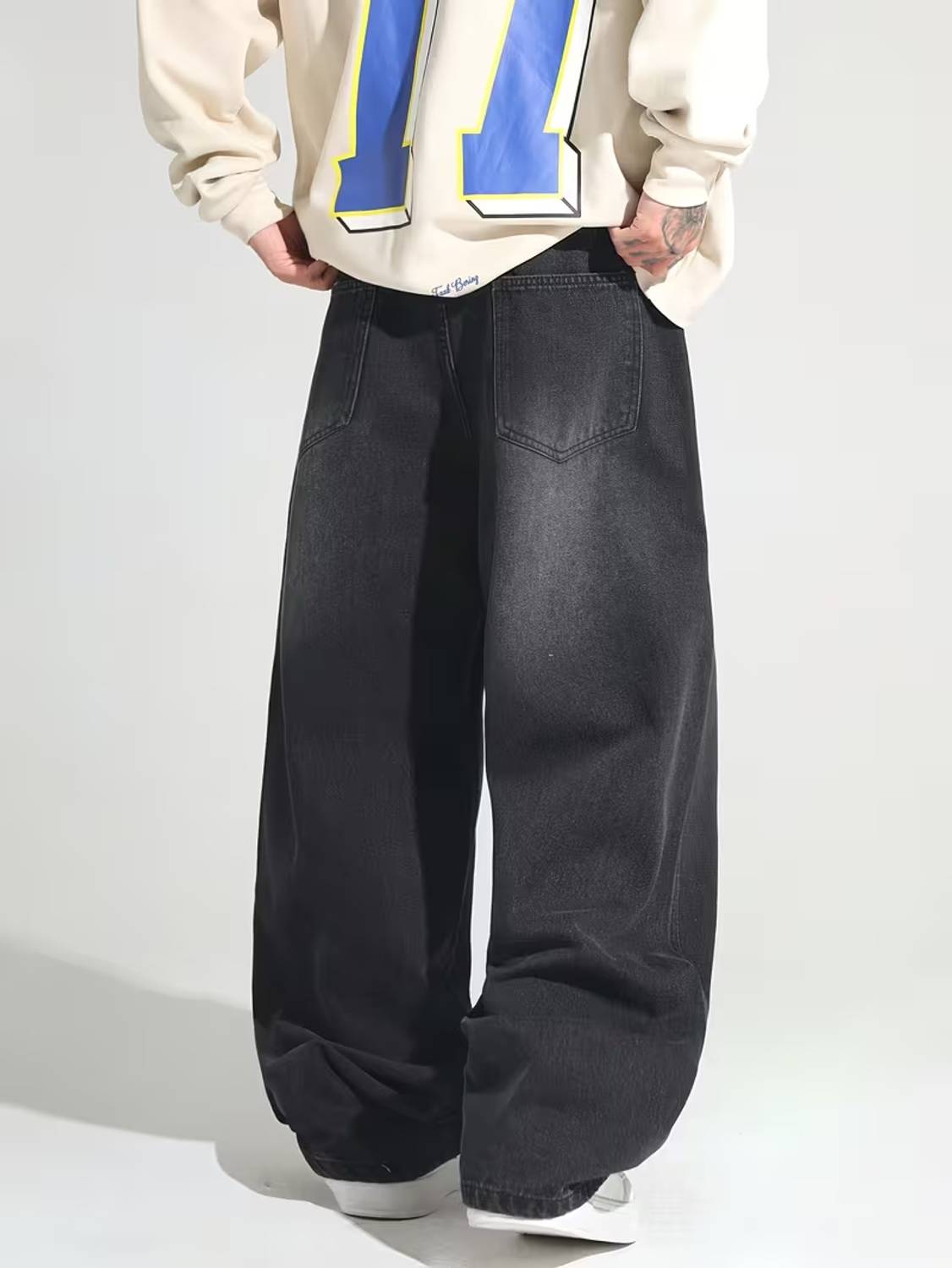 sky collection Wide Leg Men Black Jeans - Image 2