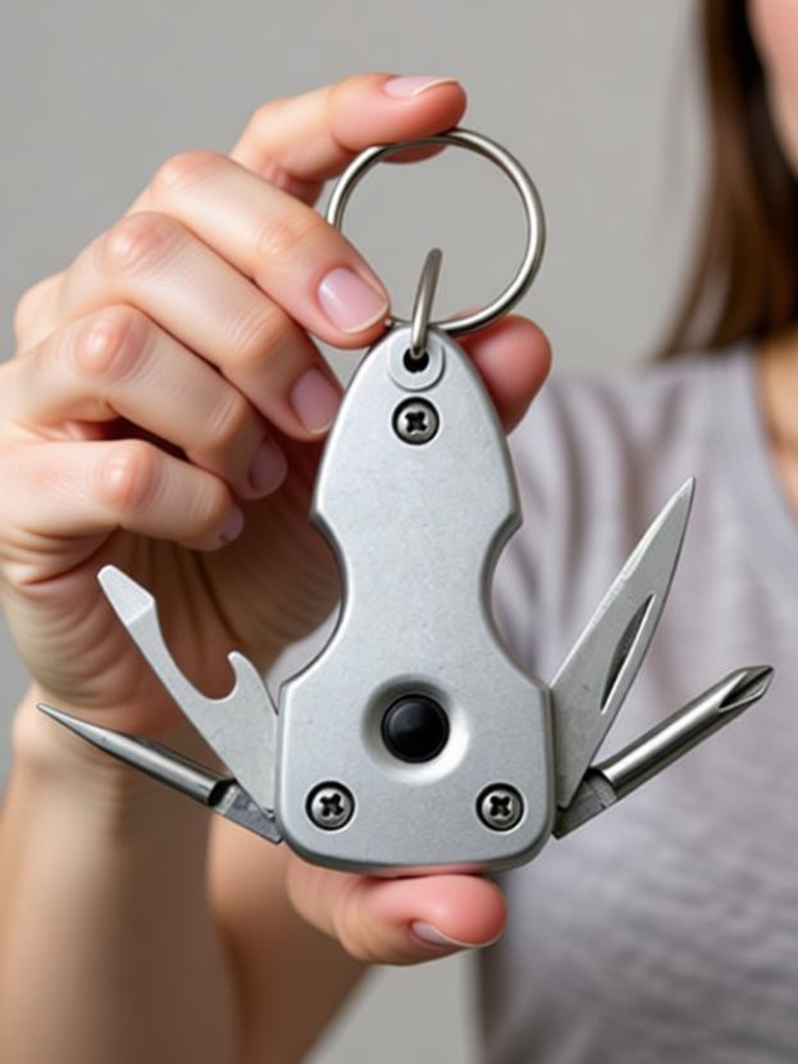StealODeal Silver Military Keychain with Torch, Screwdriver, Knife & Bottle Opener Key Chain