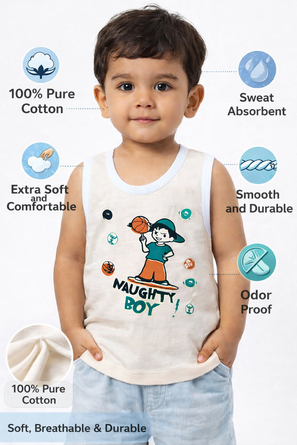 Misto Vest For Baby Boys & Baby Girls Pure Cotton