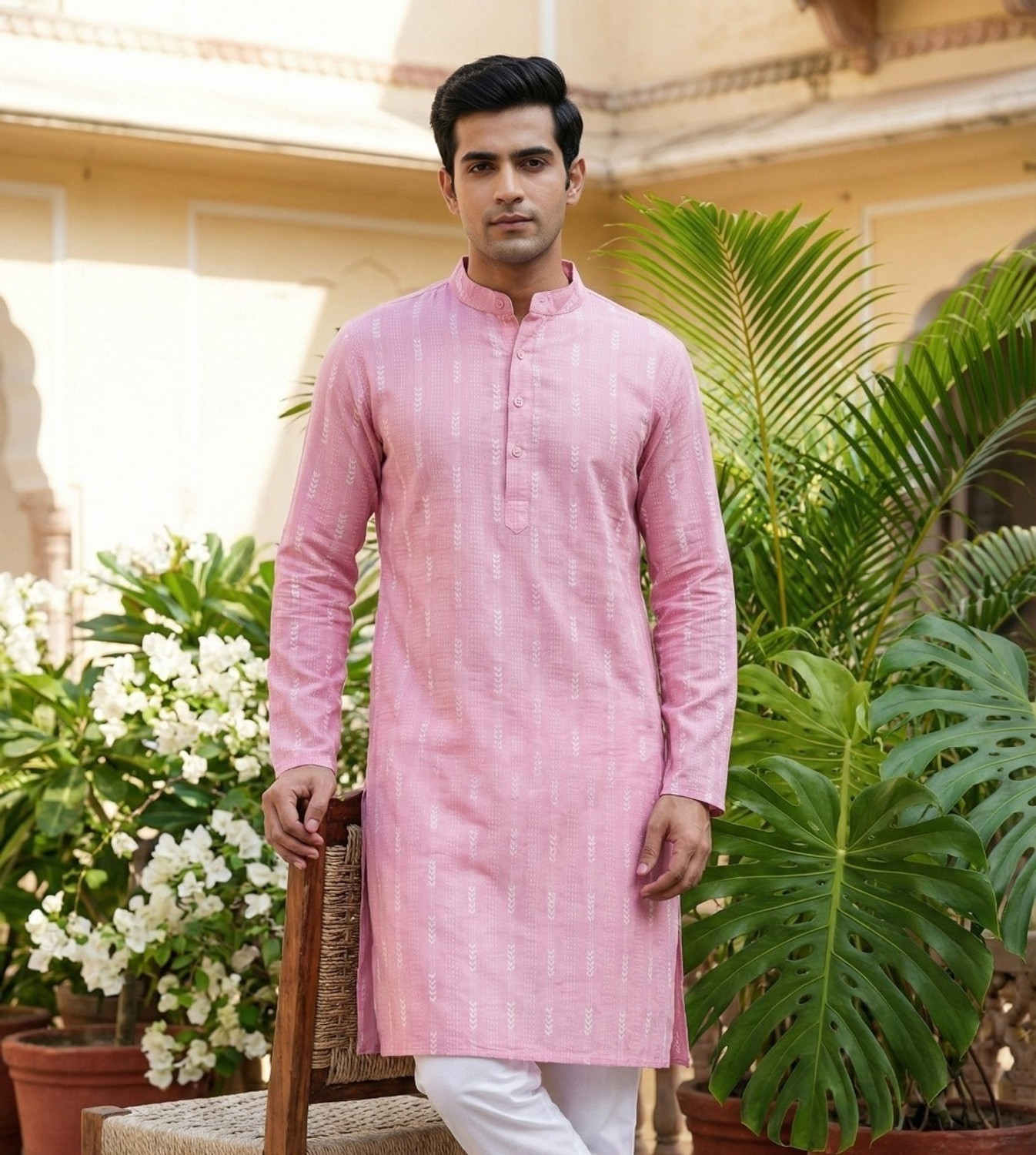 NkLoomVeda Men Striped Straight Kurta