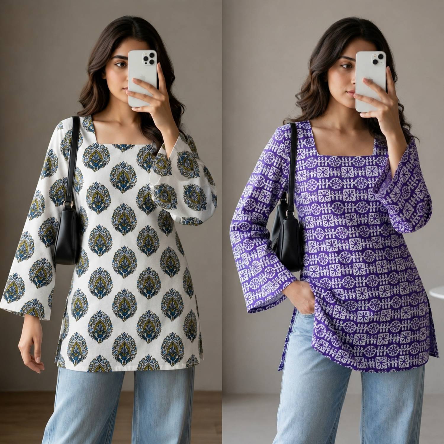 VROEGER Women Printed, Self Design Kurta