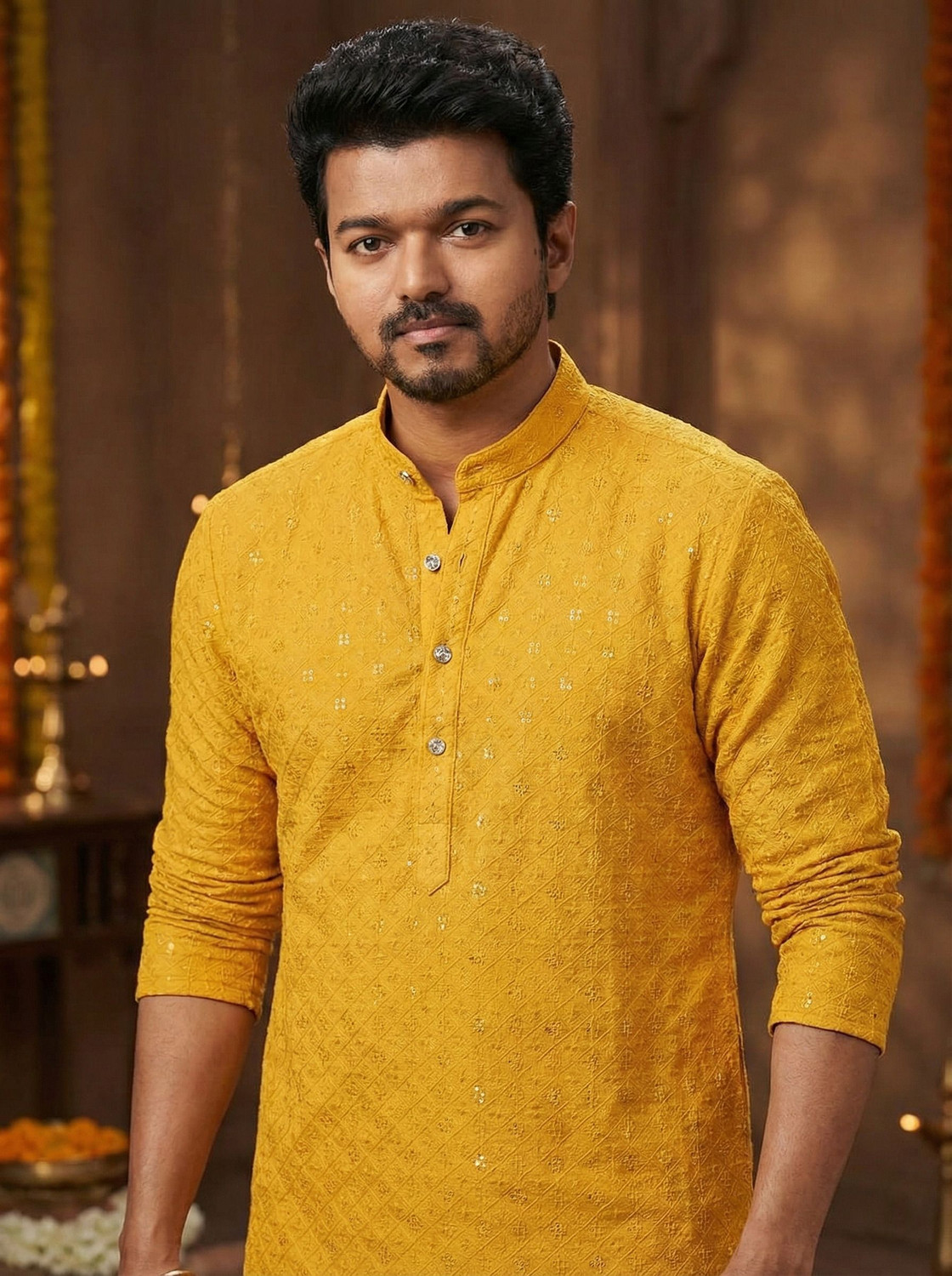 Blue Wish Men Chikan Embroidery Straight Kurta