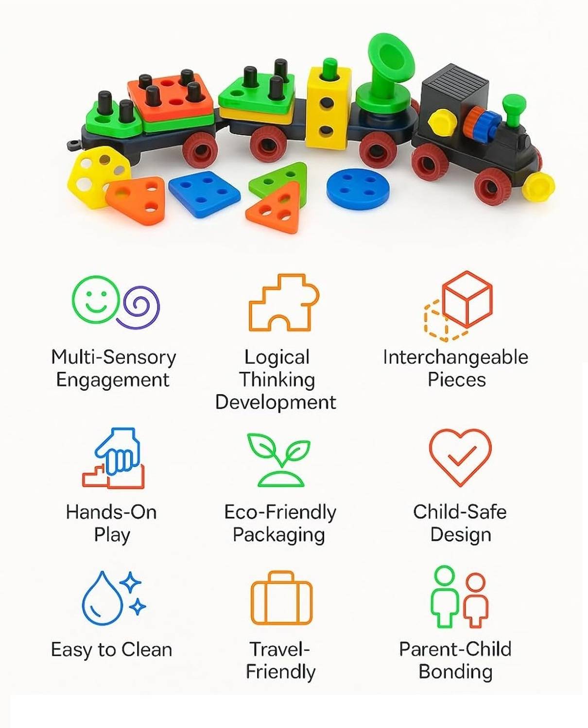 BATLIBOI Train Geometric Shape Stacking Puzzle - Image 4
