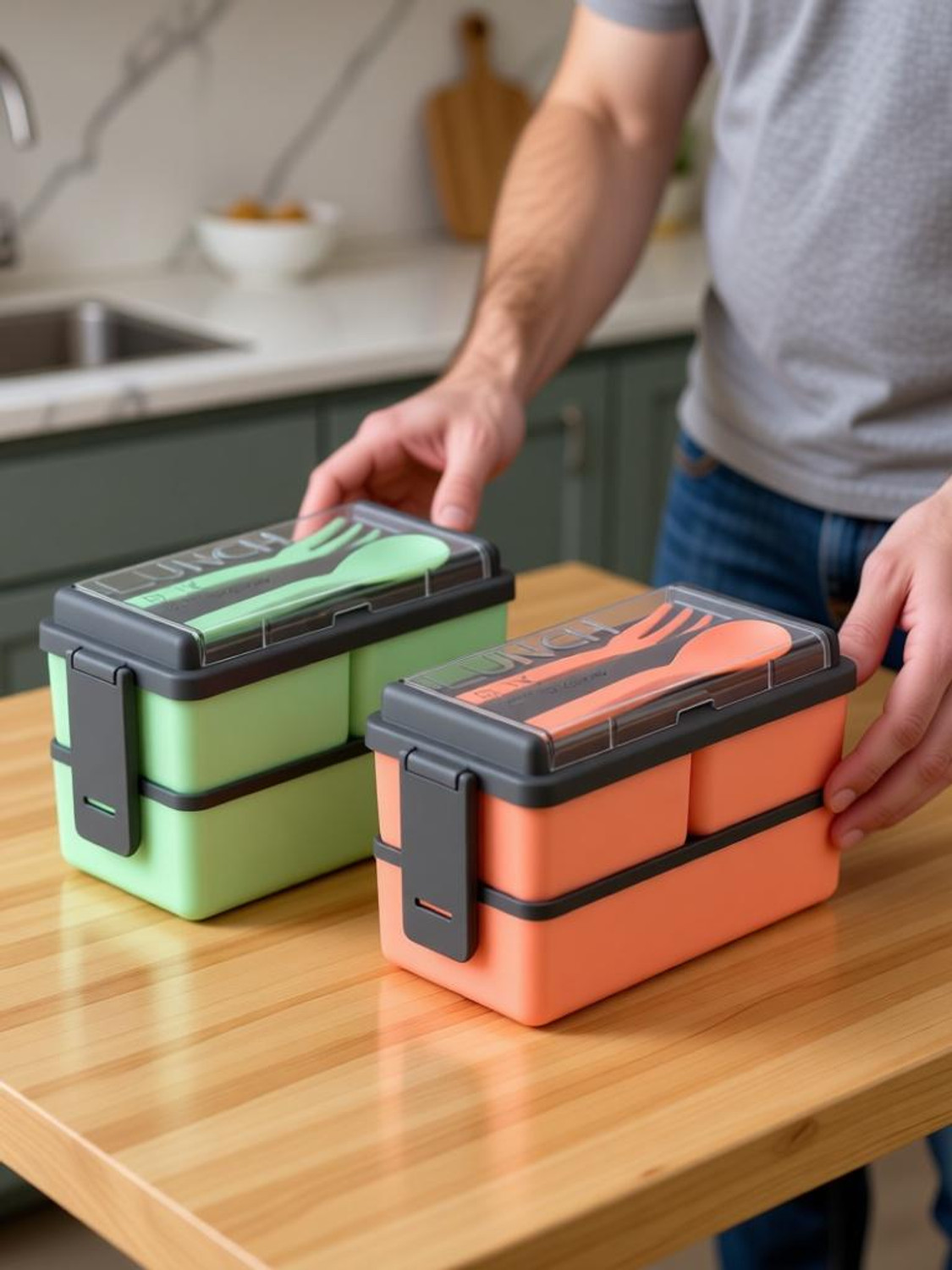 pexon Primium Qulity 3 Compartment Office,School And Collage Lunch Box 6 Containers Lunch Box