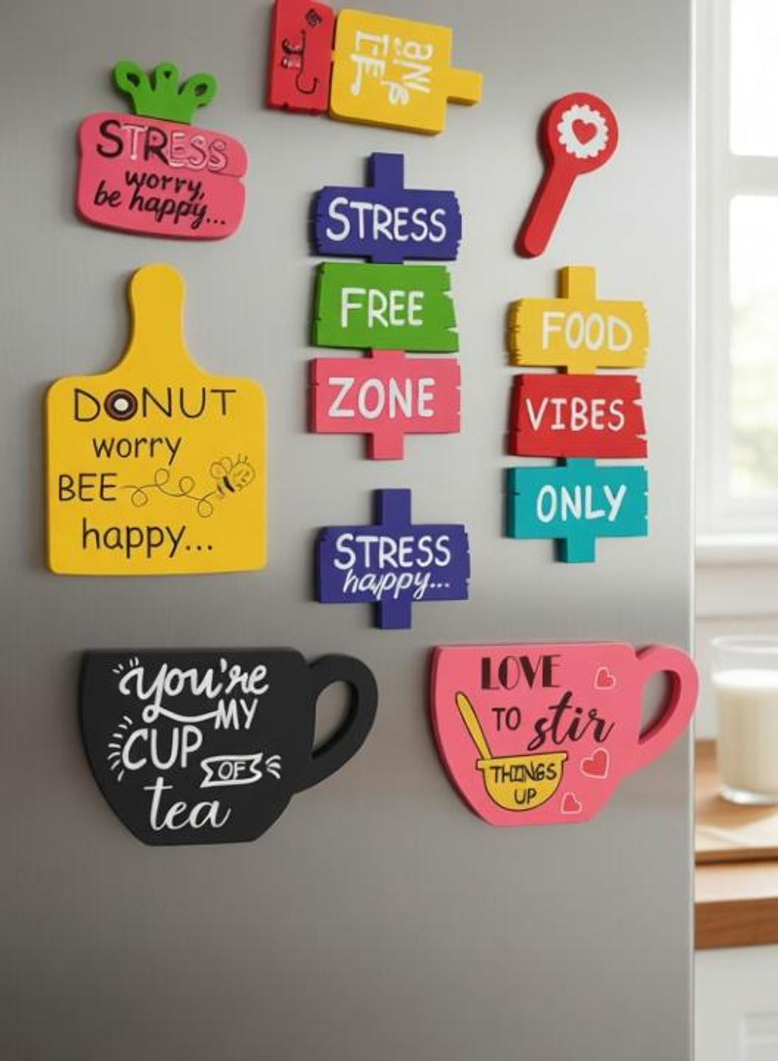 AMFLY Fridge Magnet Printed MDF Wooden Tea Food Quotes Magnetic Sticker -Set of 5 Fridge Magnet Door Magnet, Fridge Magnet, Kitchen Organiser Magnet Pack of 1
