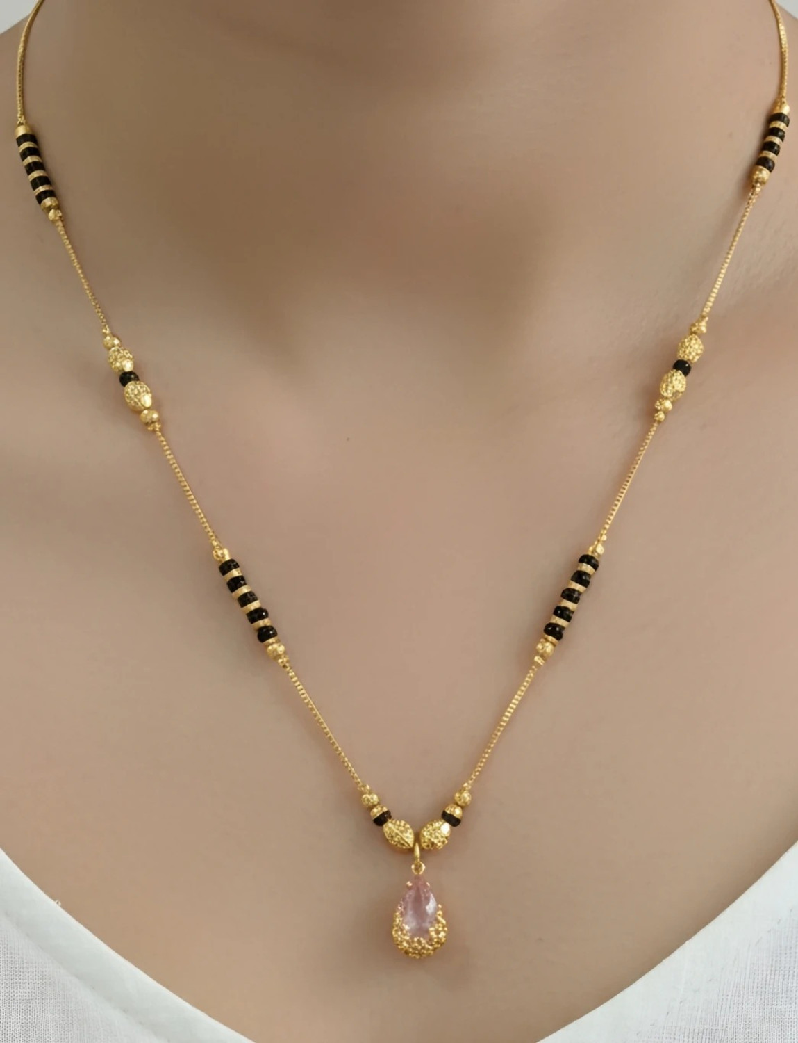 PEARL JEWELLERY Light Pink Pandant | Lightweight Daily And Office Wear| Traditional Brass Mangalsutra