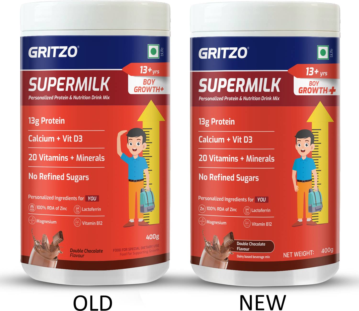 Gritzo SuperMilk Growth+ 13g Protein Powder, Double Chocolate - Image 2