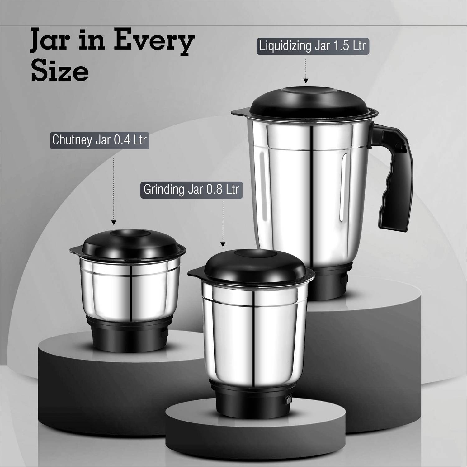 Havok 750 W Mixer Grinder 3 Jar Black Pack of 3 - Image 4