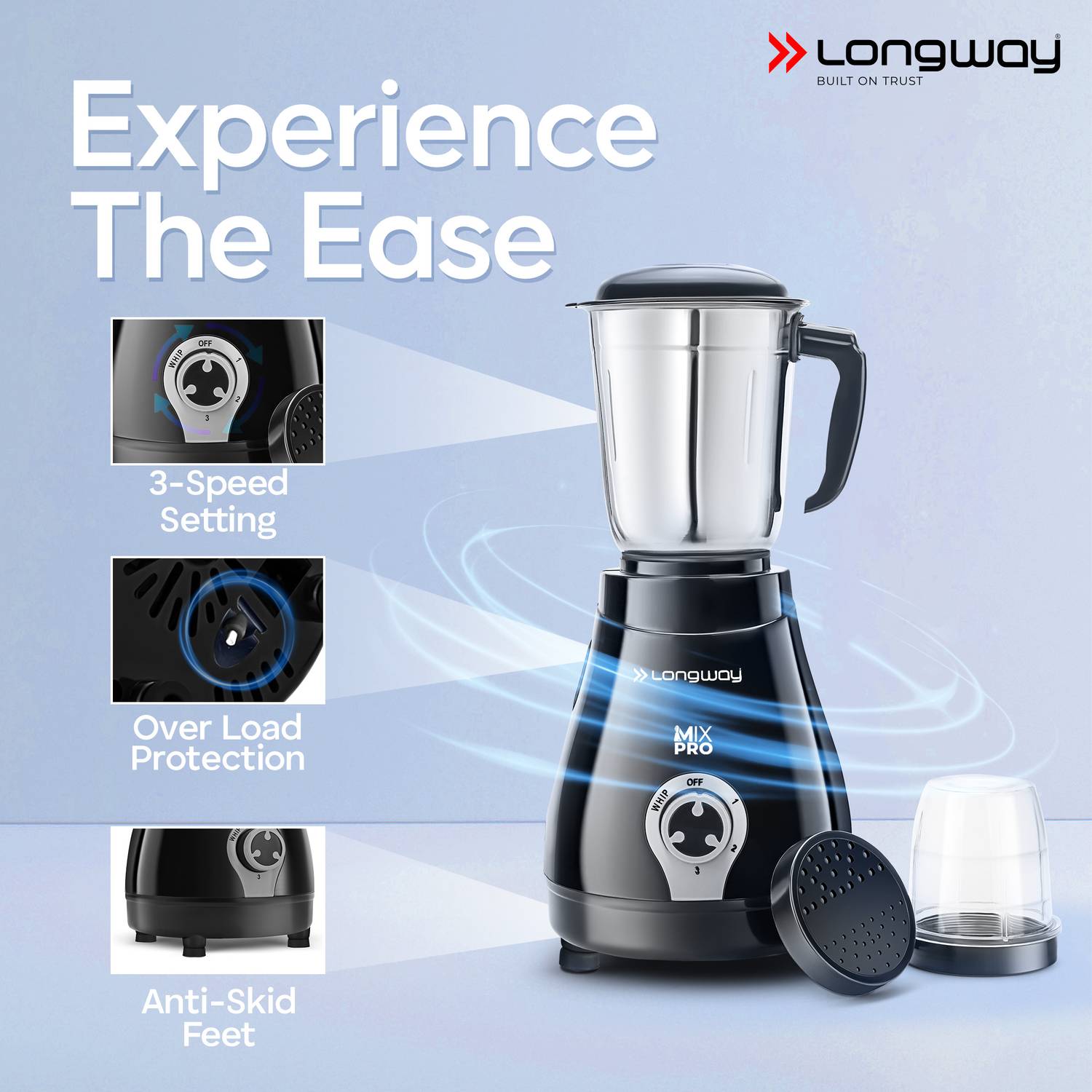 Longway Mix Pro 550 Mixer Grinder (4 Jars, Black & Gray) - Image 4