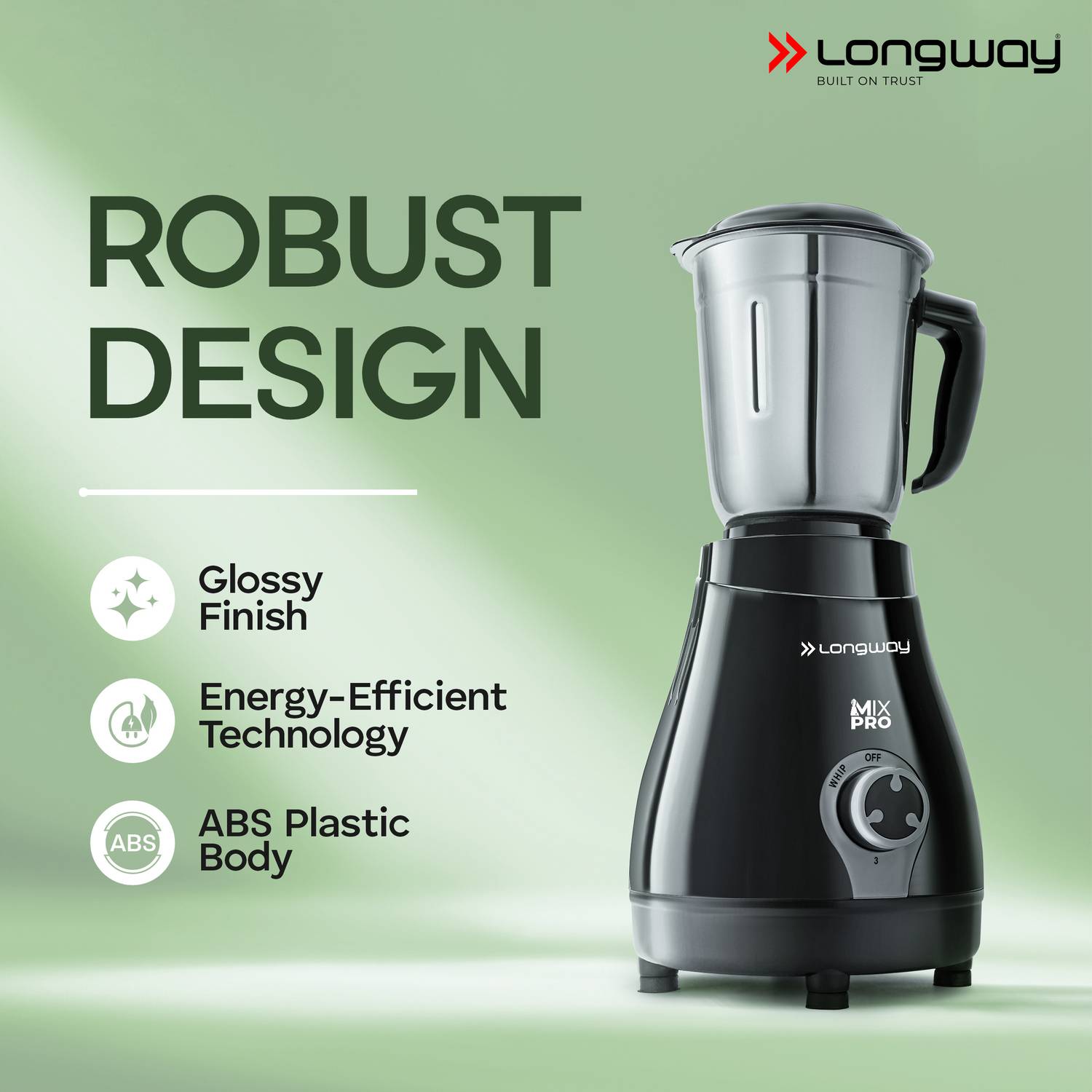 Longway Mix Pro 550 Mixer Grinder (4 Jars, Black & Gray) - Image 3