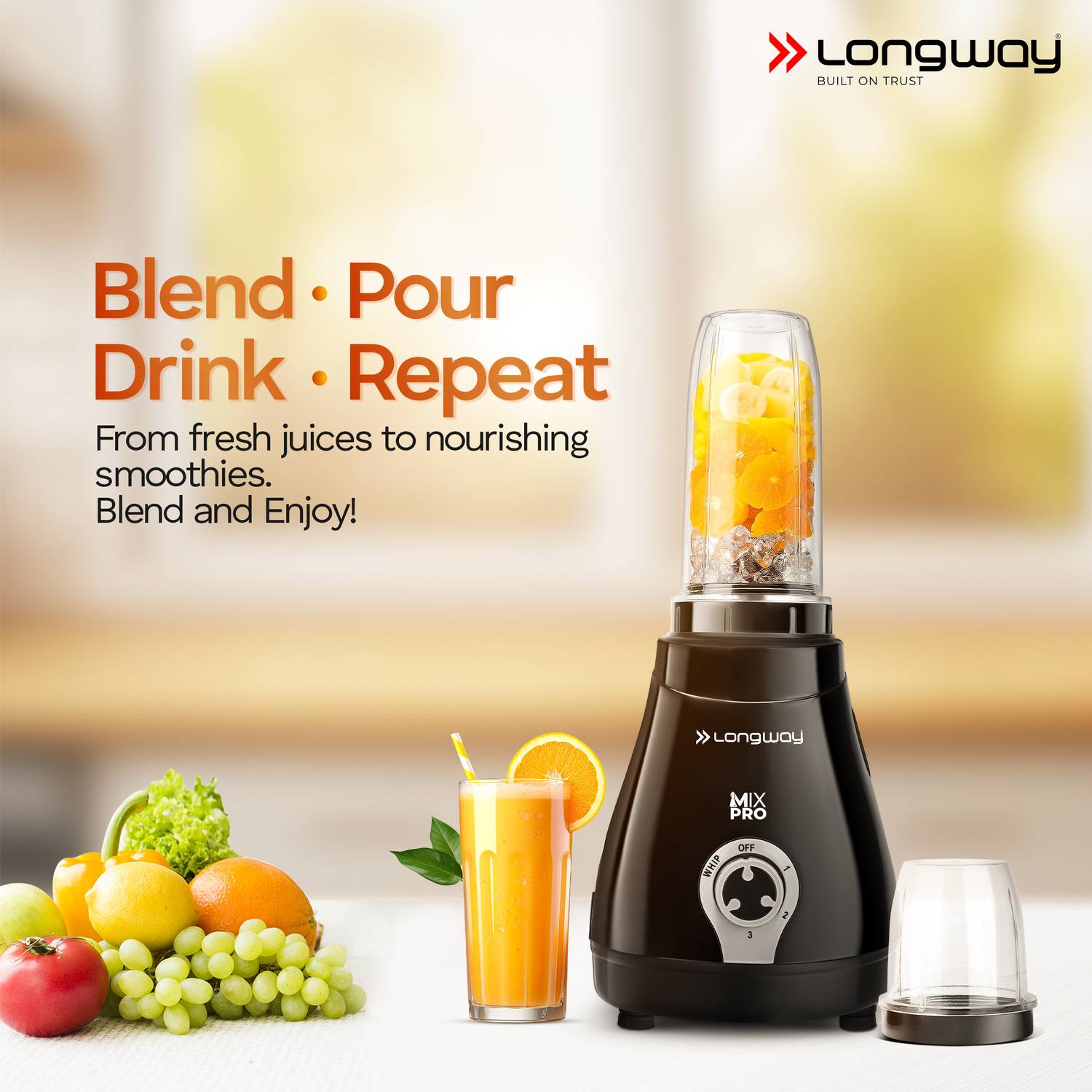 Longway Mix Pro 550 Mixer Grinder (4 Jars, Black & Gray) - Image 5