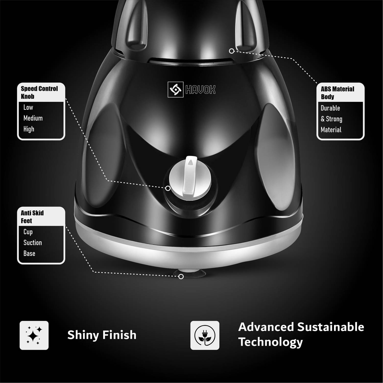 Havok 750 W Mixer Grinder 3 Jar Black Pack of 3 - Image 5